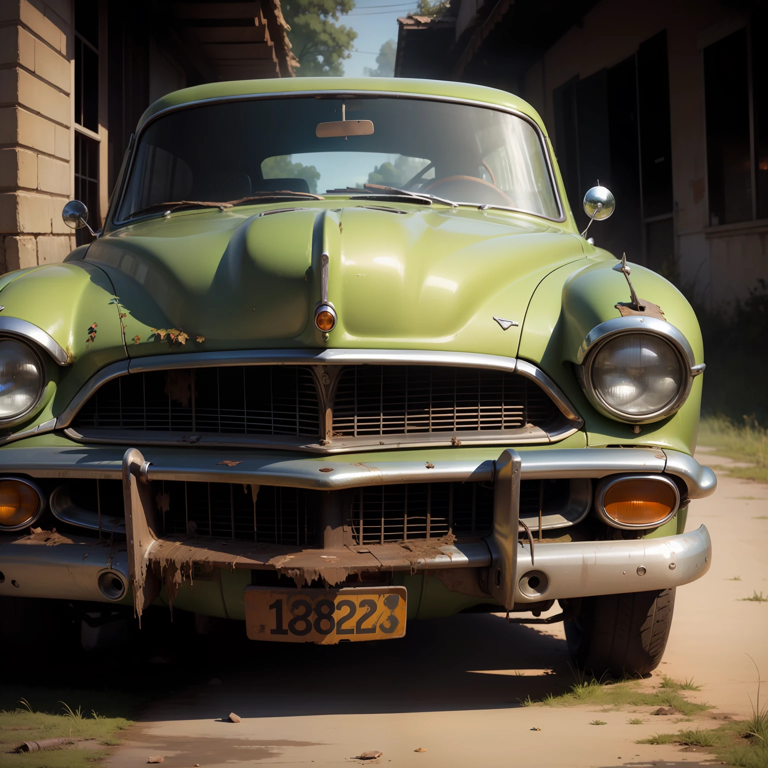 Masterpiece of abandoned classic car,oilpainting