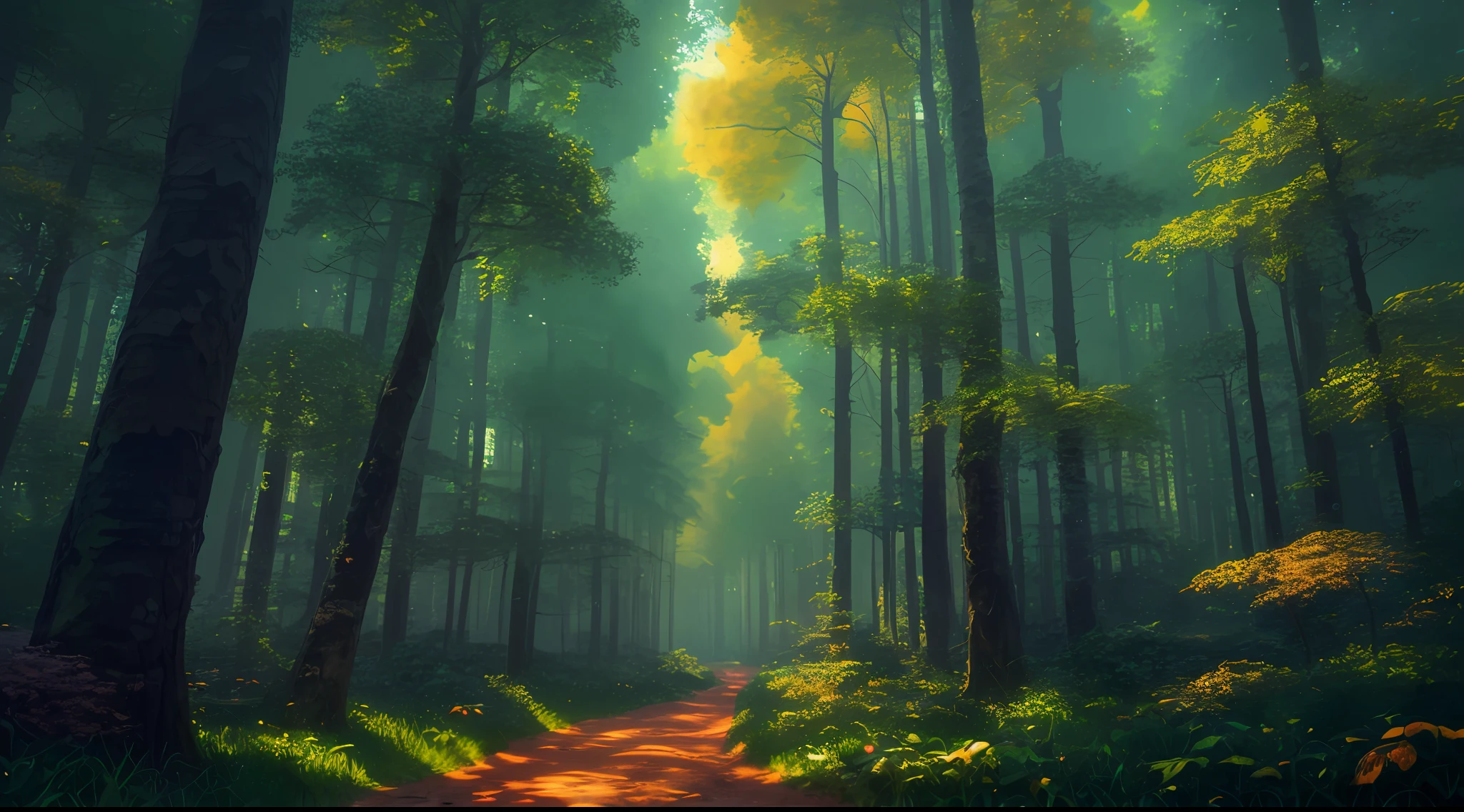 Analog style, ChromaV5, nwinkpunk (extremely detailed CG unity 8k wallpaper), forest scenery from The Nine Princes of Amber, lens flares, award-winning photography, chromatic aberration, detail, HDR, Bloom, Monet style, Pissarro and Sisley, trending on ArtStation , a trend on CGSociety, art from mid-travel