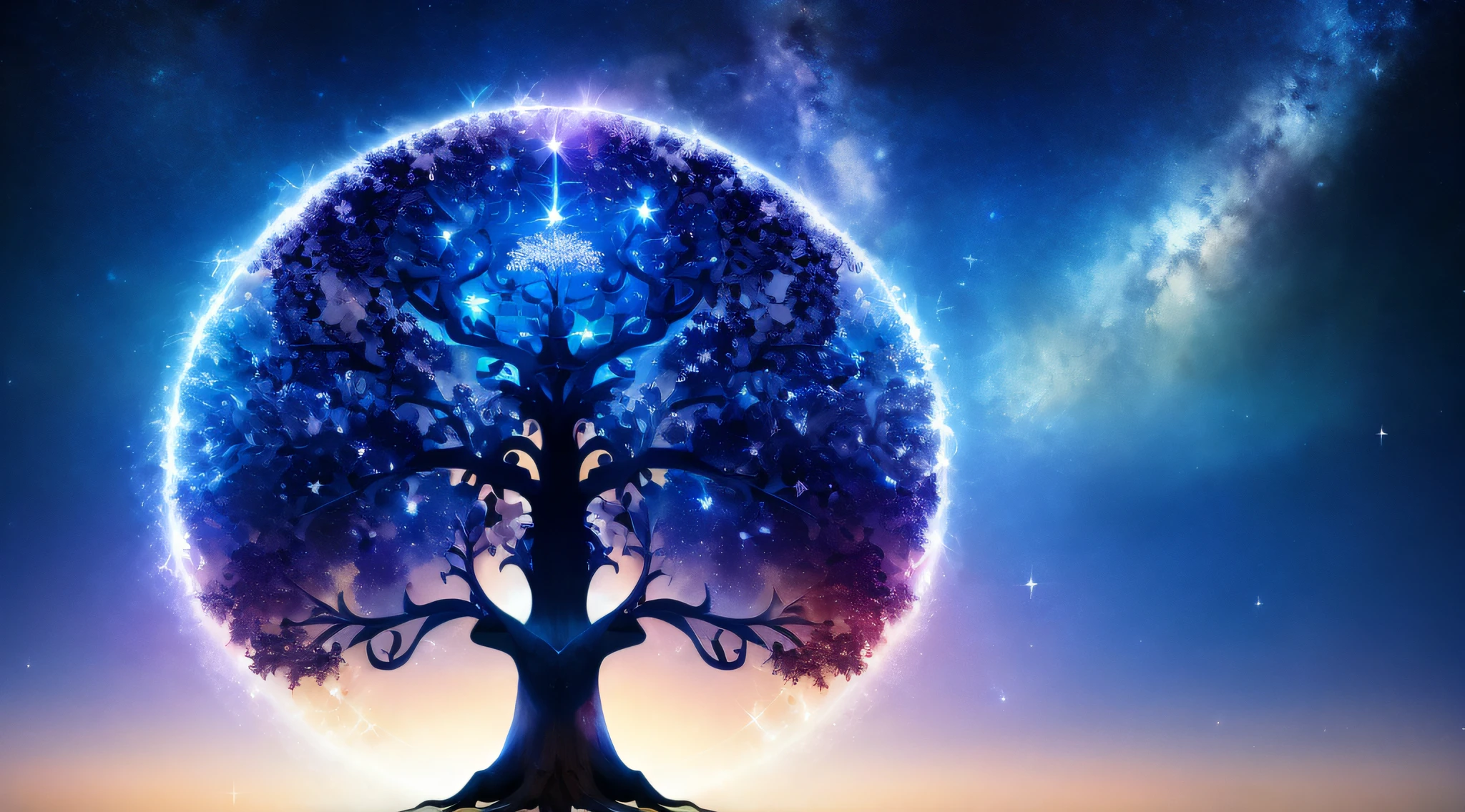 ((magical) Tree of Life), (Night sky), (stars), artwork of a, (space dust), (Starcloud), concept-art, High definition, High detail, Intricate, (Masterpiece:1.2), (Best quality:1.2)