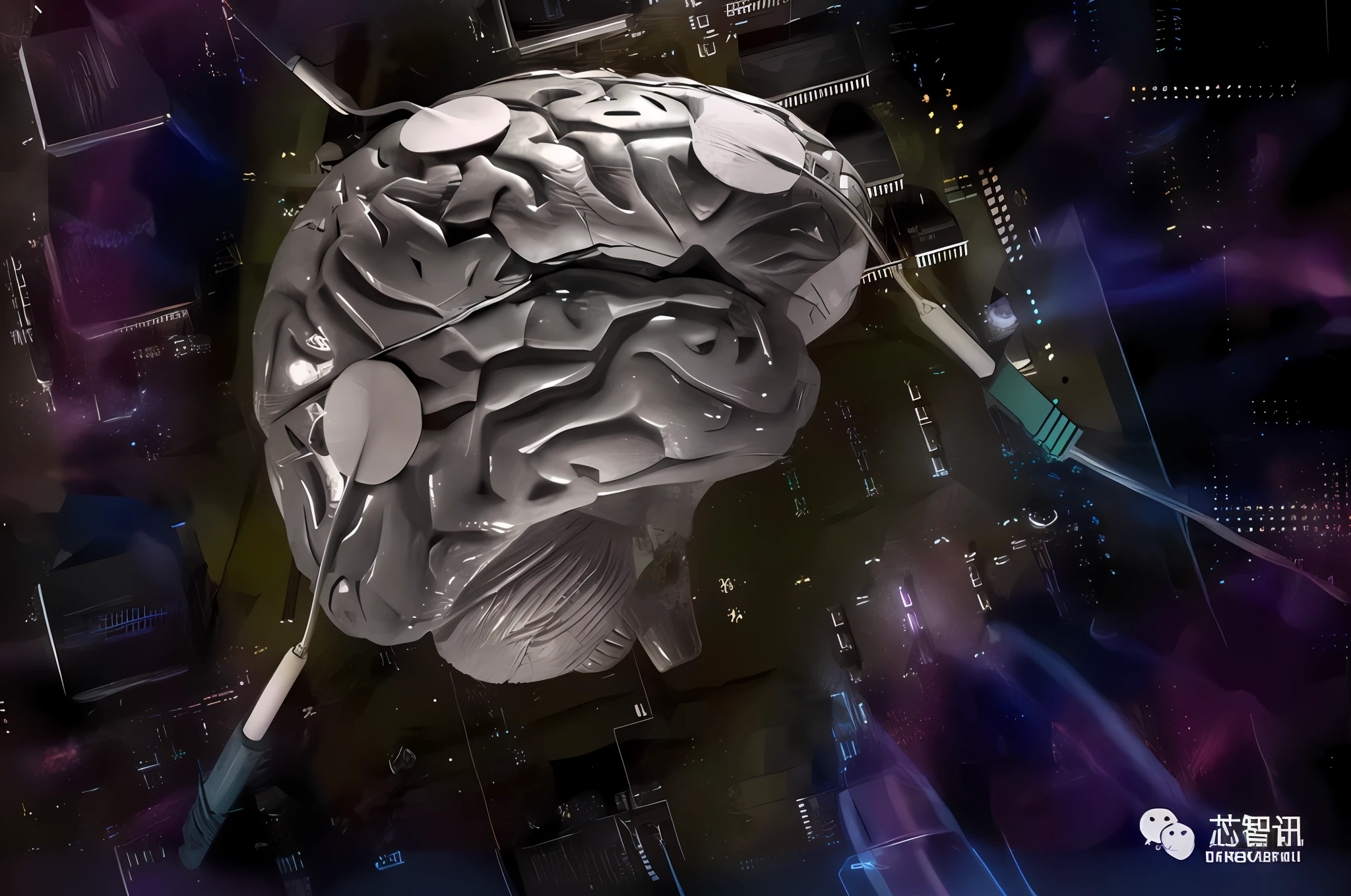 There's a computer brain inside, Electronic brain, brain connected to computer, a cpu with human brains, neuromorphic chip, metal brain, brain interface, neurochip, brain computer interface, circuitry visible in head, neural machine, neuro, metal brain!!, neuro, matte painting of human mind, strong artificial intelligence