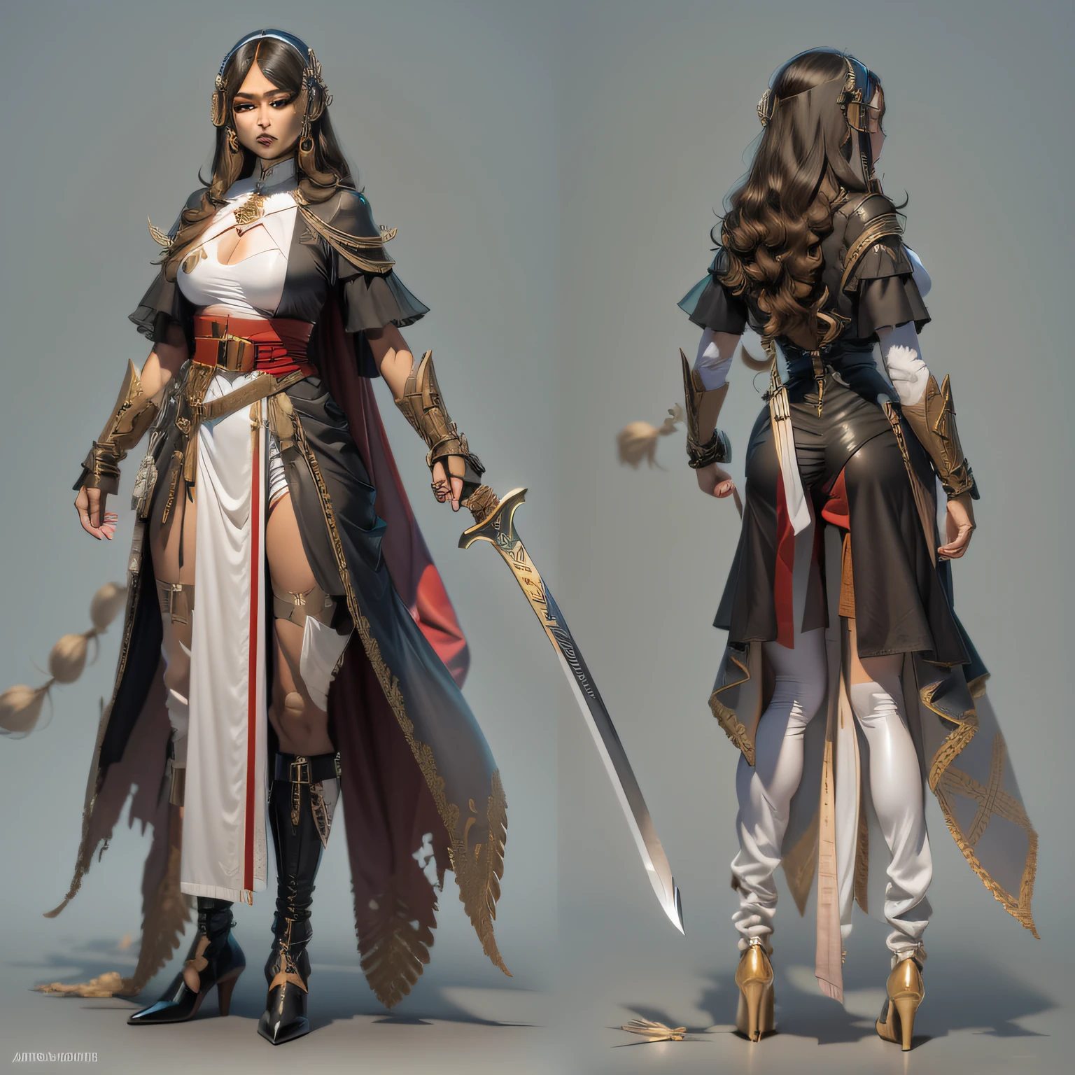 3 d model,Caramel macchiato, arma, The sword, halter, holdingweapon, 32K, Linen cloak, Top quality, Masterpiece:Faust,,1 child, long whitr hair, clouds, On your stomach, (tmasterpiece,k hd,hyper HD,16k),clutching a sword, buliding, Reflectors, bloods, Eastern Asia, Weapon focus, Skysky, brunette color hair, knifes, trouser, firey, banya, The clothes ar, bandagens, sword sheath, Masks, 独奏,