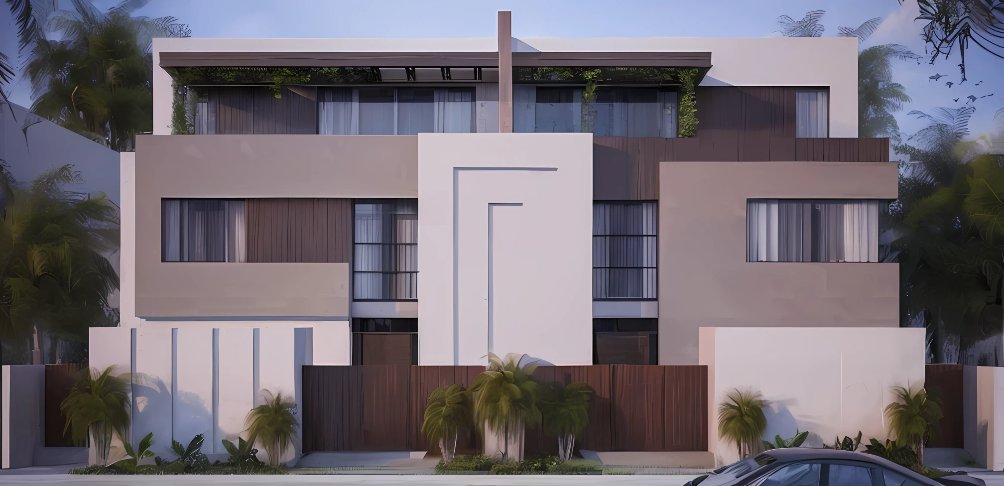 a rendering of a neoclassic house with a car parked in front of it, inter dimensional villa, exterior design, high quality rendering, precise architectural rendering, realistic architecture, render to resolute perfection, neoclassic style, architectural visualization, overall architectural design, contemporary house, architectural render, professional render, concept house, architectural rendering,