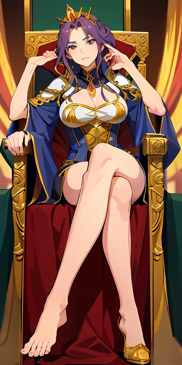 Mirellia_Q_Melromarc, detailed toes, big breasts, sitting in throne, crossed legs
