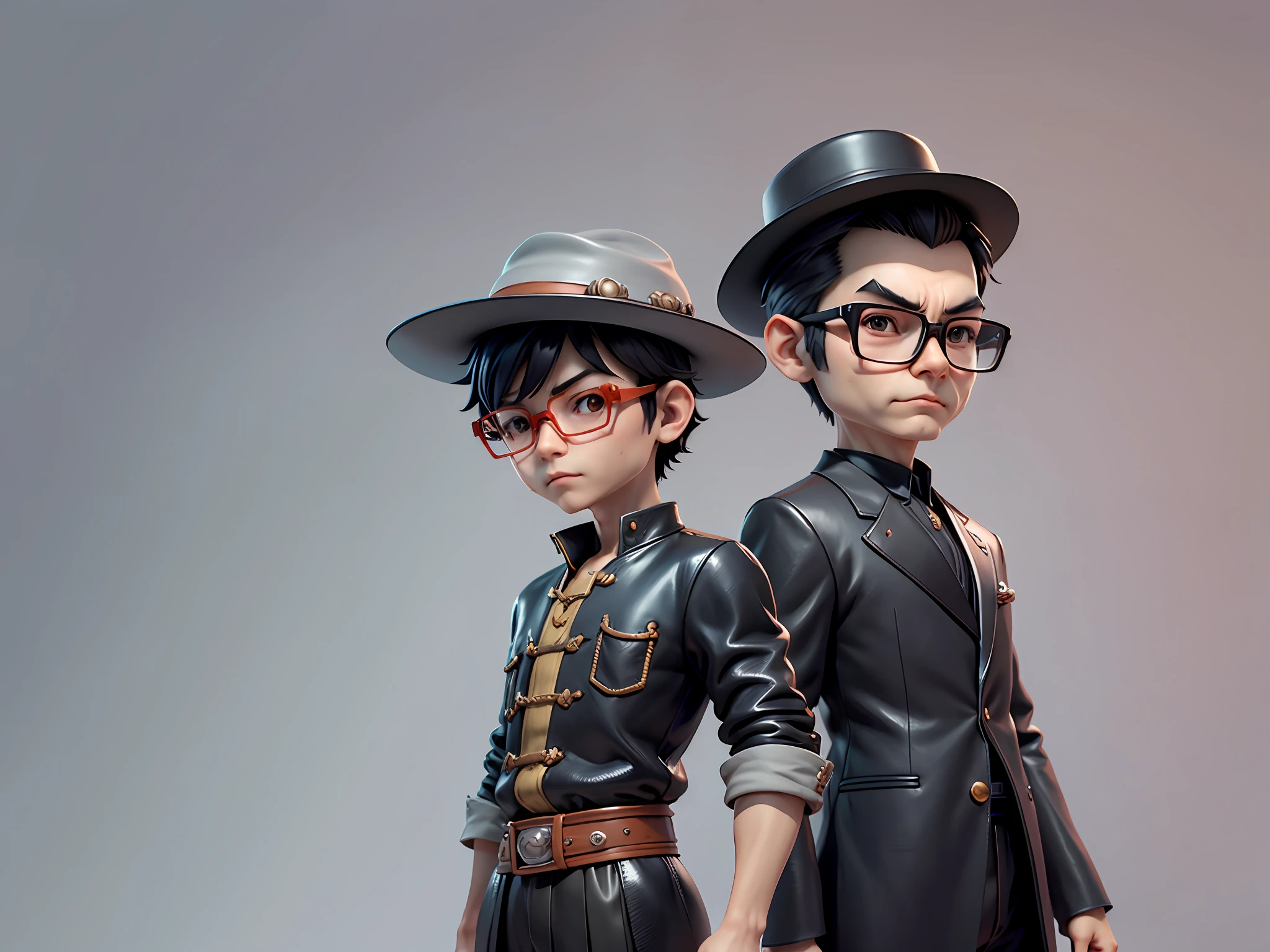 Young man with oriental face in leather hat, dragon, formal suit, short black hair, silver glasses, digital painting, 3D character design by Mark Clairedon and Pixar and Hayao Miyazaki and Akira Toriyama, the illustration is a high-definition illustration in 4K resolution with very detailed facial features and cartoon-style visuals.