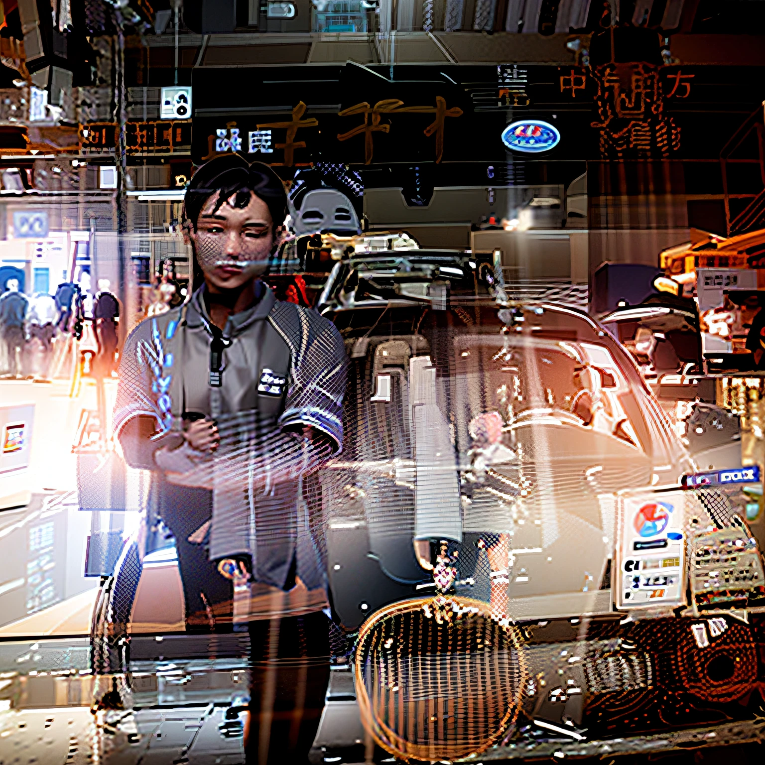 An Aalfed man standing in front of a car in a showroom, jinyiwei, Wu Liu, Chen Zezhou, wei wang, Eat Zhuoxin, wenjun lin, kan liu, wenfei ye, Leng Jun, Lu Ji, mingchen shen, xintong chen, Li Zixin, ruan jian, steve zheng, guangjian huang