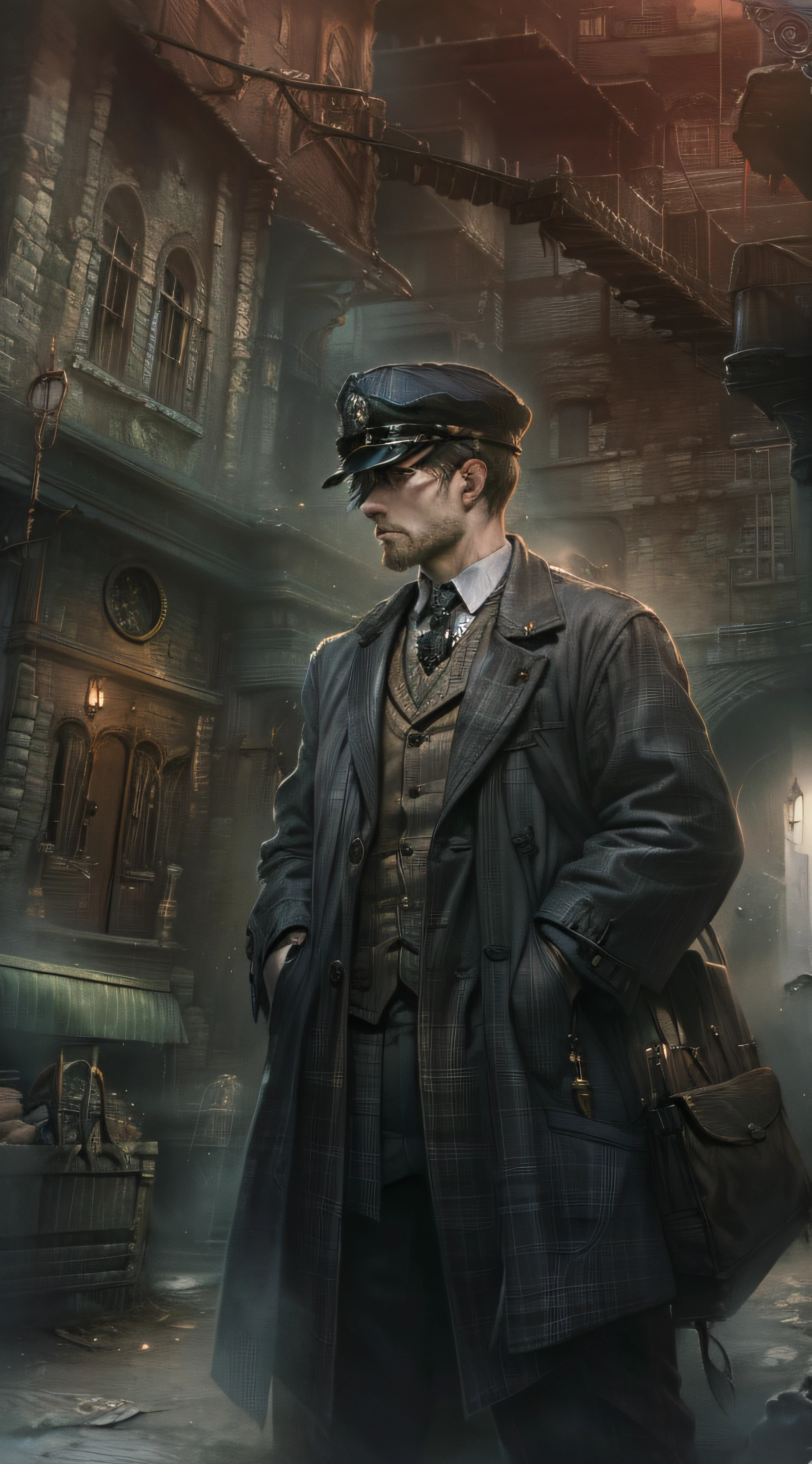 masterpiece、Melancholy young man、Poor figure、tense look、fine lines、Young man in withered black suit、1a person々Youth、Landscape with rusty shades、20Century London、Sherlock Holmes & The city of London where John Watson played an active role、Victorian、RAW photo of a landscape、detaile、Photorealsitic、hyper realistic photography、8K UHD、Digital SLR、Soft lighting、hightquality、film grains、FujifilmXT3、(masterpiece)、Human perspective、People's eye level、masterpiece、top-quality、Highly elaborate CG Unity 8K wallpapers、an oil painting、awardwinning photo、Bokeh、depth of fields、nffsw、bloom、chromatic abberation、Photorealsitic、Very detailed、art stations、Trending on CGSociety、Convoluted、high details、Dramatic、Volumetric lighting、artwork in the style of guweiz, guweiz masterpiece, guweiz on pixiv artstation, guweiz, guweiz on artstation pixiv, by Yang J, in the art style of bowater, loish and wlop