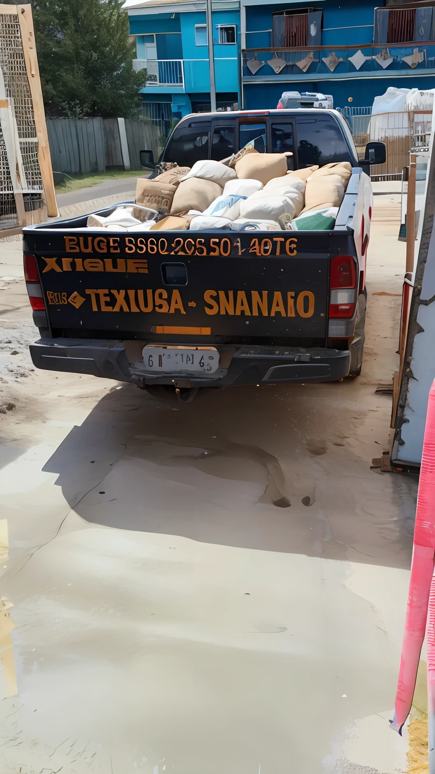 There's a truck with sandbags in the back, reboque, 1614572159, 256x256, 2 5 6 x 2 5 6, 2995599206, exploitable image, 2806927615, imagem frontal