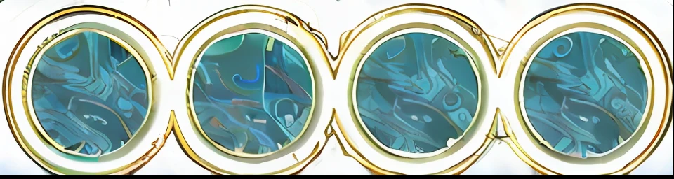 Set of oval gold frames on blue background, porthole, round goggles, Brass goggles, gold glasses, [ Buble, circle glasses, Brass Victorian goggles, Victorian goggles, round window, cyan and gold scheme, Round windows, infinity glyph, Anamorphic lenses, Infinite hieroglyphic waves, gold and teal color scheme, Infinite glyph waves