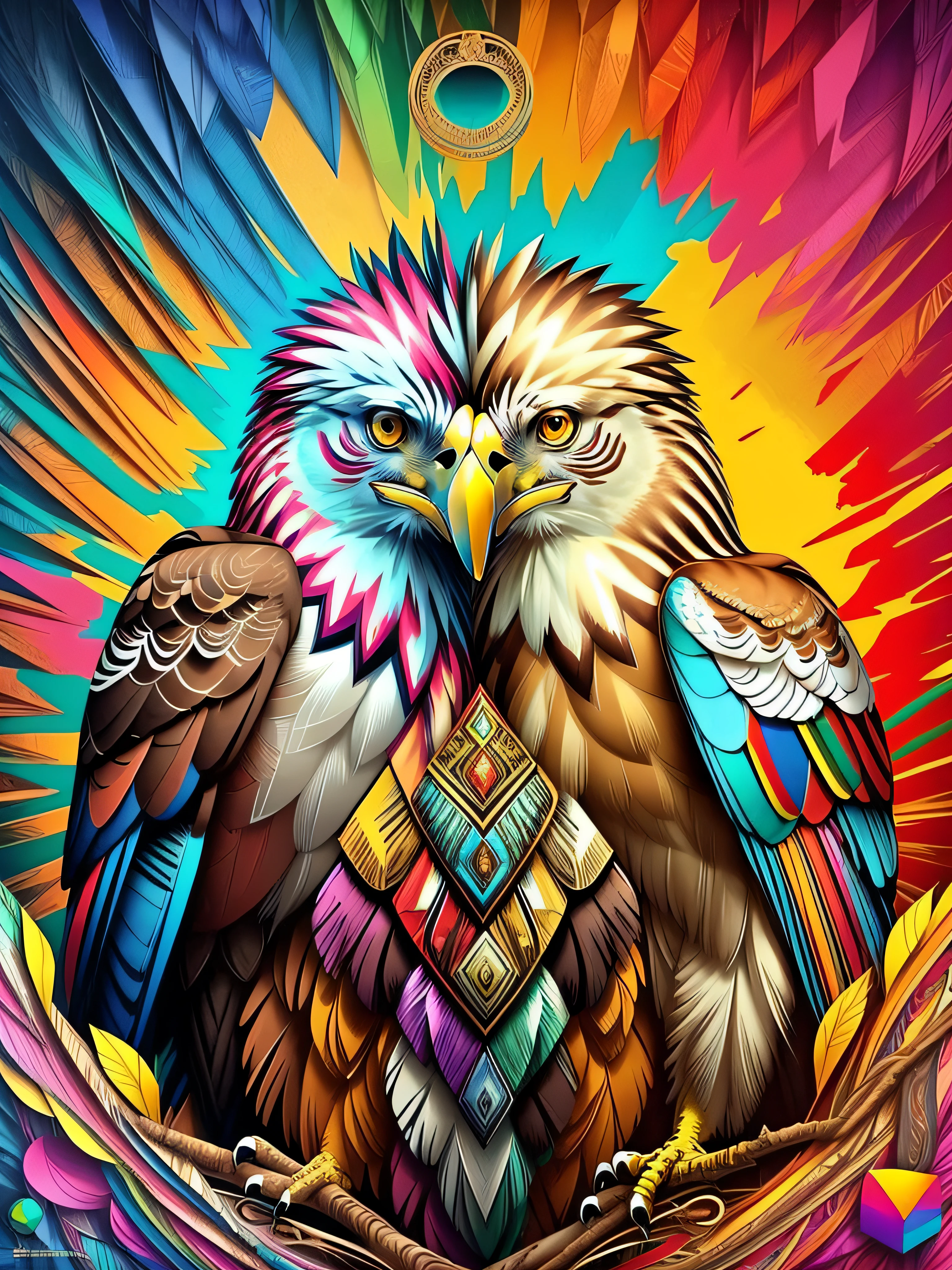 (Philippine Eagle (Pithecophaga jefferyi)), Eduardo Kobra acolchoamento ,multidimensional geometric PORTRAIT wall, arte, chibi,
yang016k, lindo, colorido,
obras-primas, qualidade superior, melhor qualidade, arte oficial, beautiful and aesthetic,