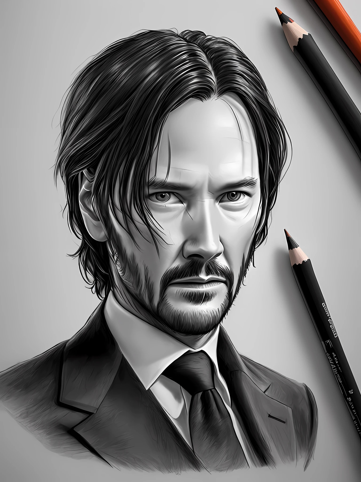 Draw a realistic drawing of John Wick with a gun