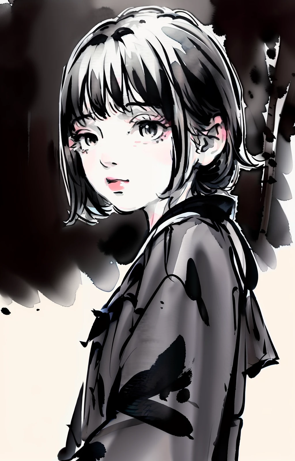 ink and watercolor painting,s girl,China-style