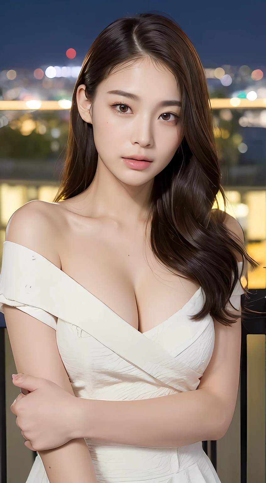 ((top-quality、8K、​masterpiece:1.3))、selfy、foco nítido:1.2、Cute beautiful woman with perfect body:1.4、Slim Big Breasts:1.2、((dark brown hair))、(Small white nits、seminude、very highly detailed breasts、happy facial expression、is standing:1.2)、((Night view of rainy city、Balcony Simple:1.3Making with women as the main axis))、 Highly detailed facial and skin texture、A detailed eye、二重まぶた