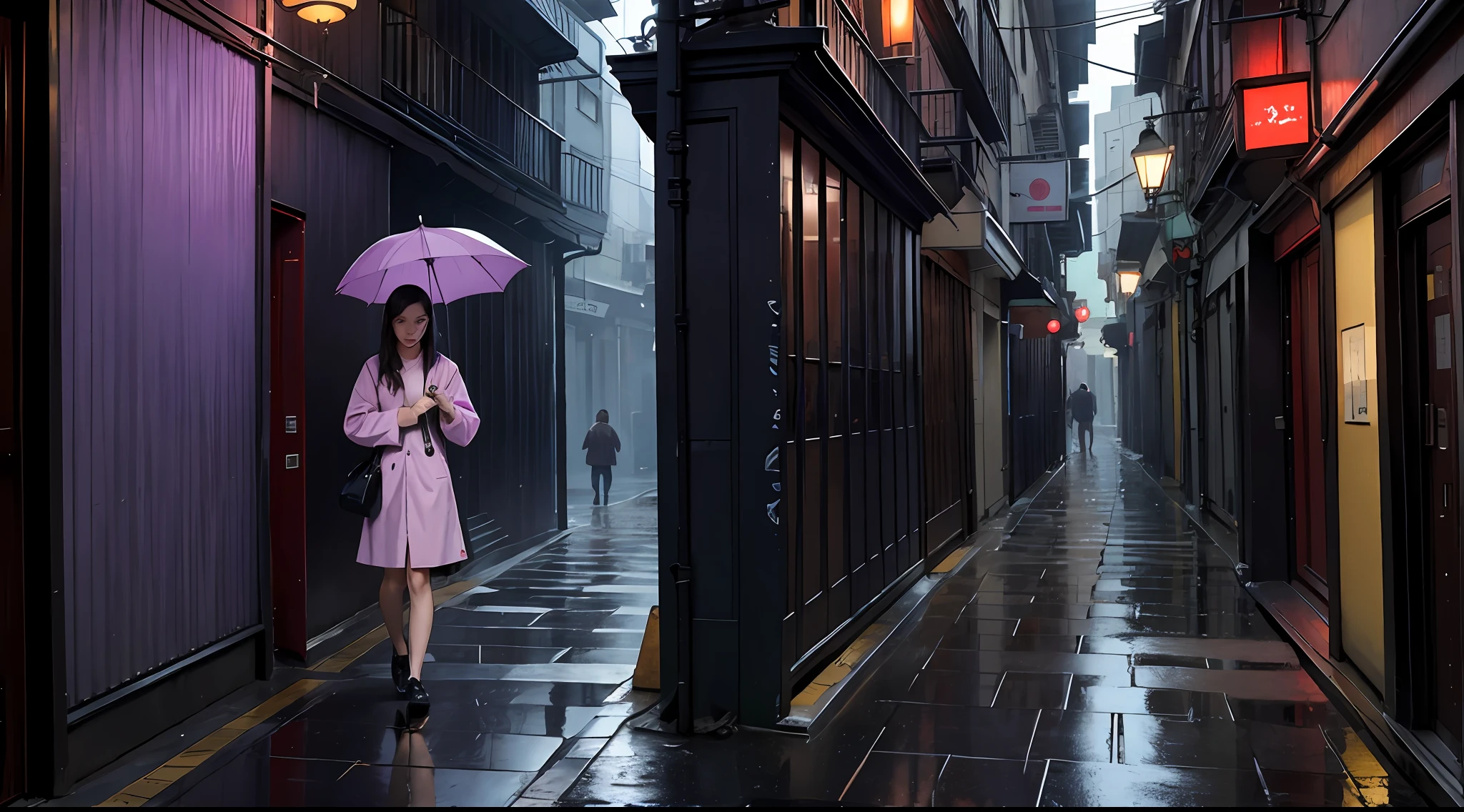 Holding an oil-paper umbrella, wandering alone in a long, long, lonely rainy alley, I hope to meet a girl like a lilac with a grudge
