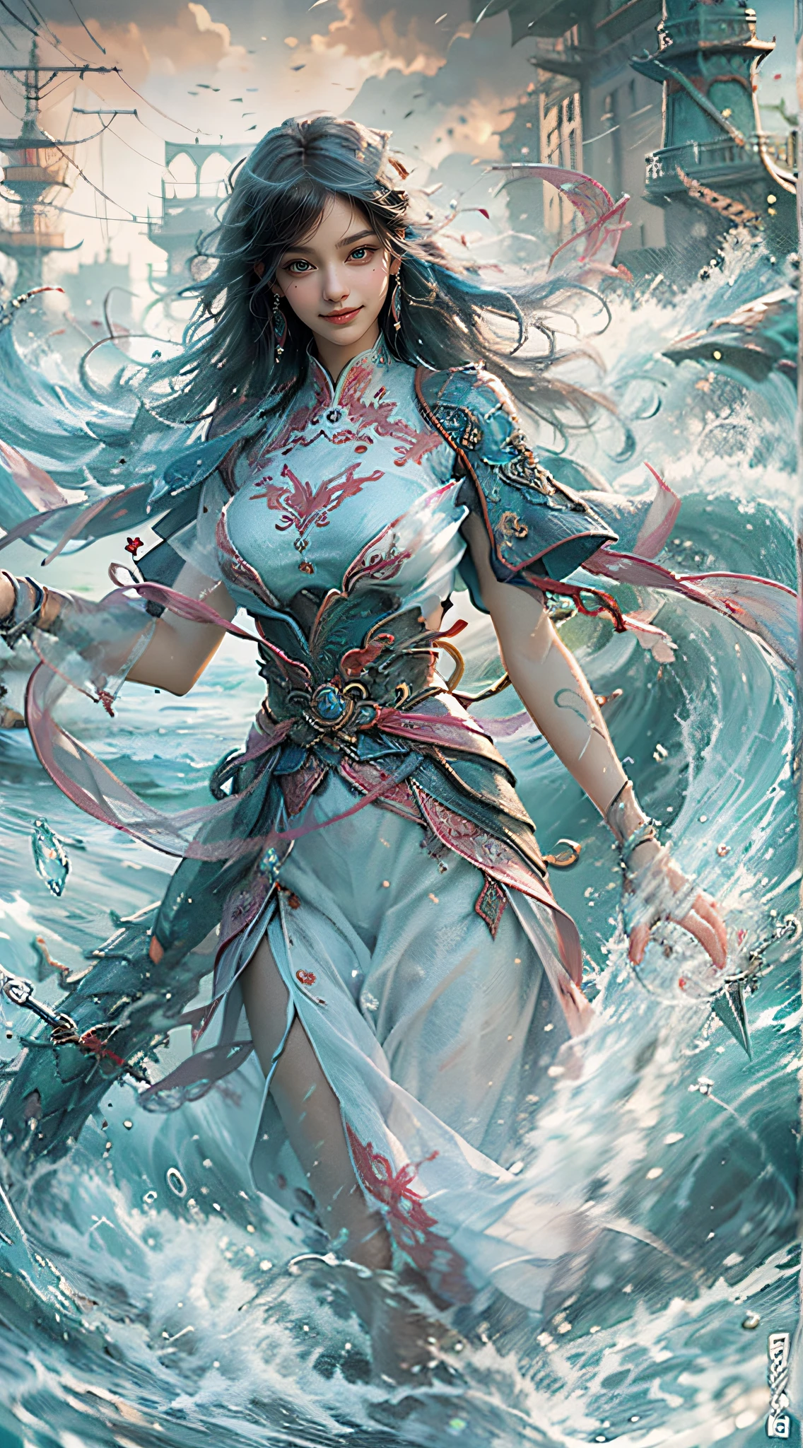 Modify the face，Delicate facial features，Natural expression，confident smile，Match the style and size of the picture