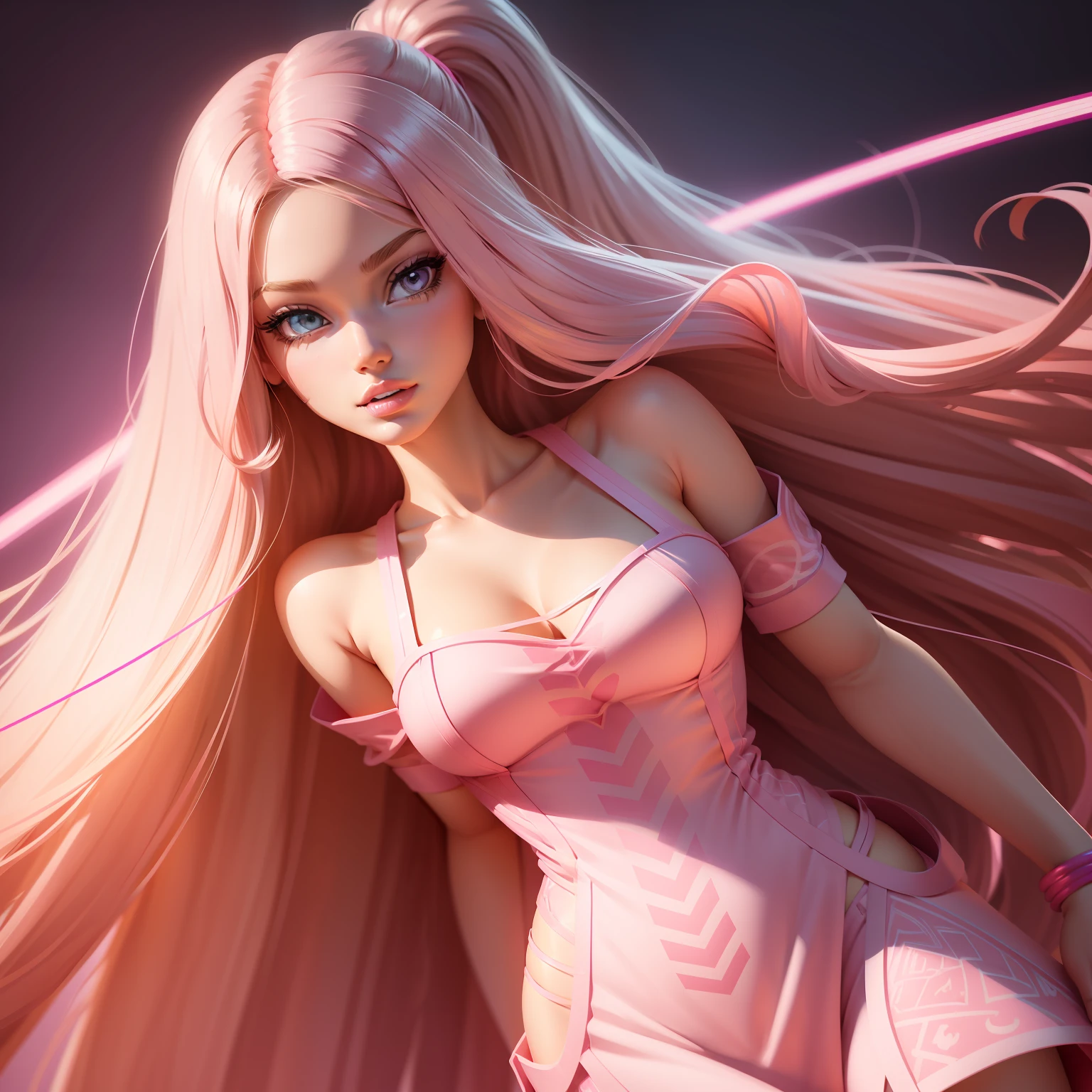 barbie cartoon style girl illustration, long hair, light eyes, pink fashion clothes, line drawing, line work, outline, simple line style, cartoon stroke, detailed, shaded, vector illustration, UHD, masterpiece, anatomically correct, super detail, high quality, best quality, highres