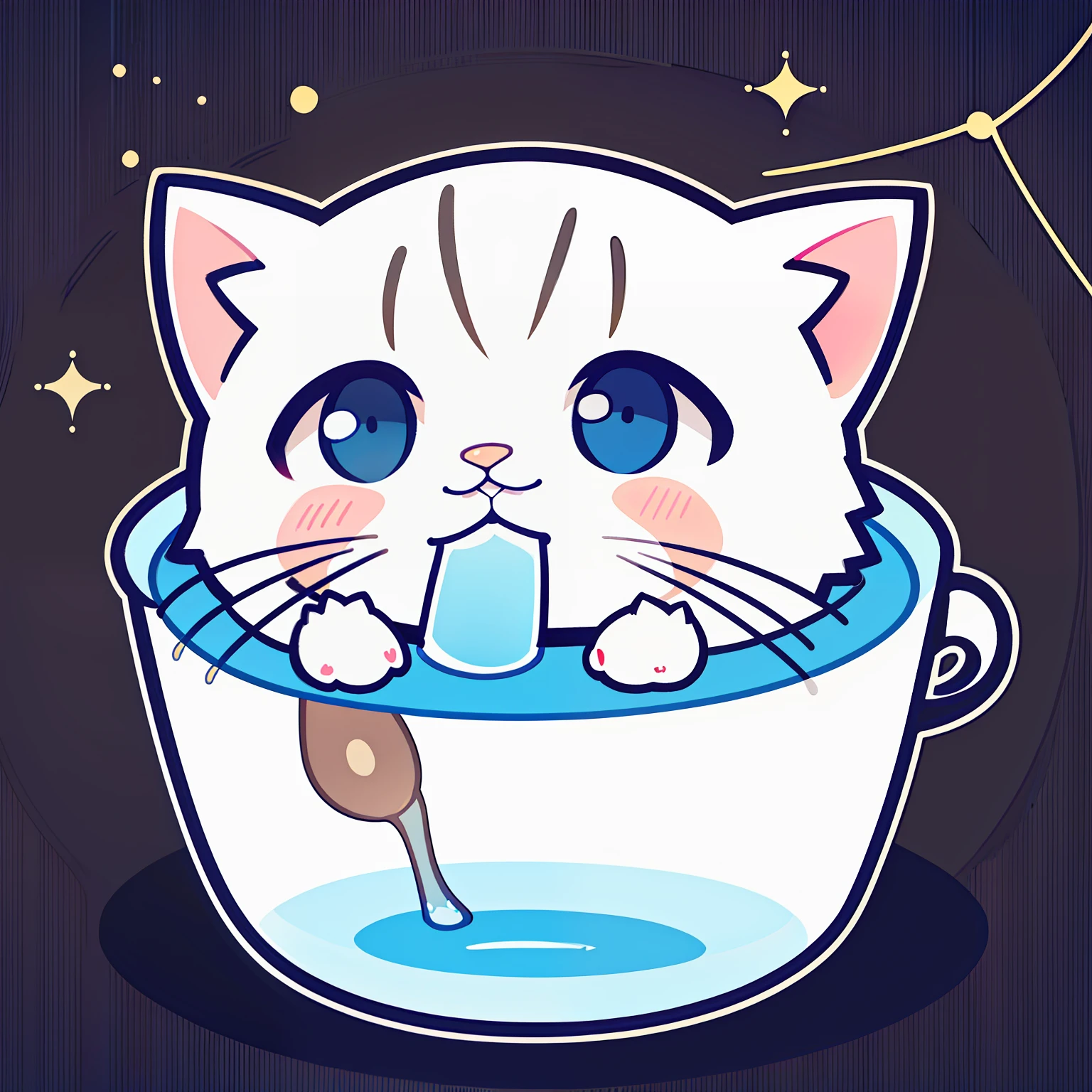 A kitten,Black lines,white backgrounid,While drinking water