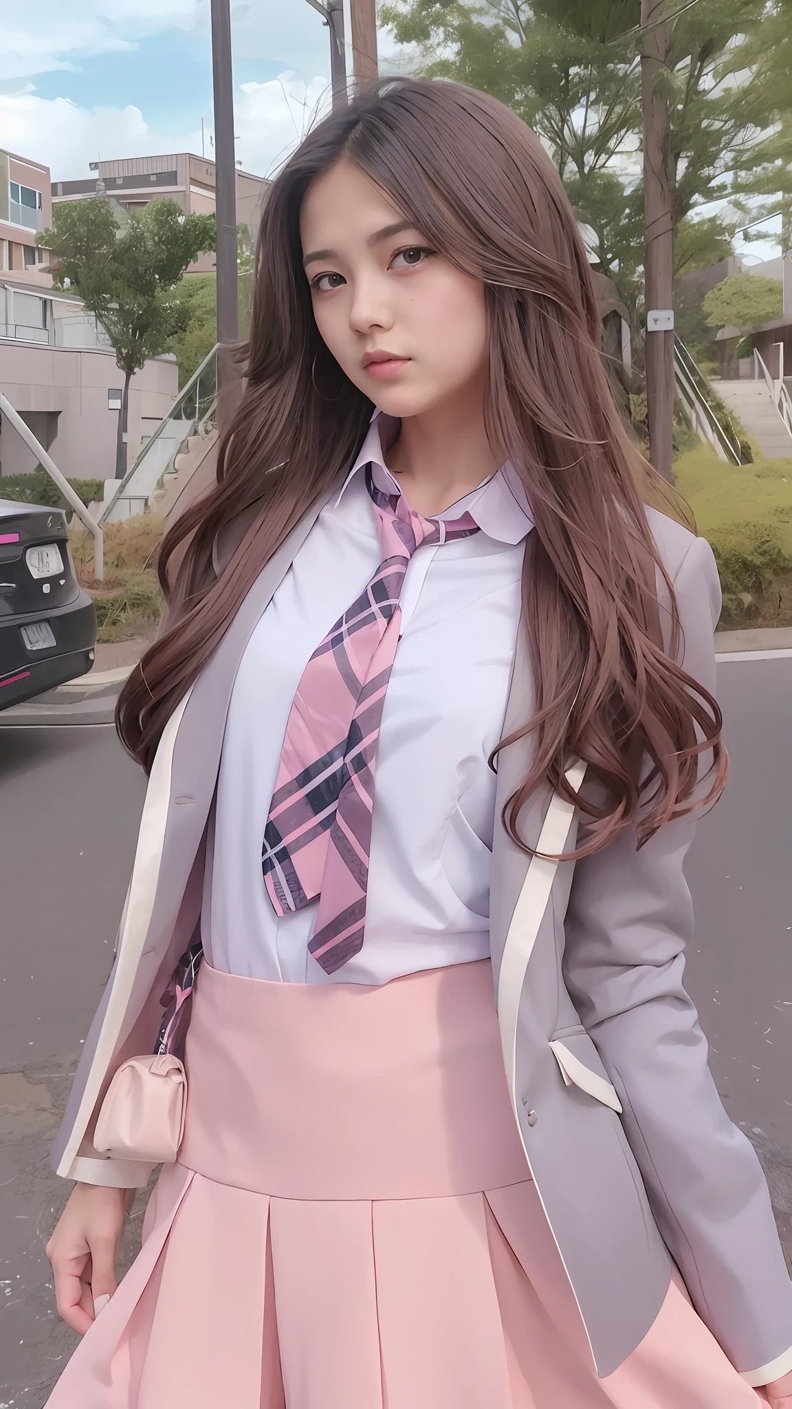 Allard woman in pink dress and white shirt and pink tie, japanese girl school uniform, wearing a shirt with a tie, in school uniform, sakimichan, Magical school student uniform, wearing a Japanese school uniform, Japanese school uniform, JK school uniform, in school uniform, Surrealism female students, Girl in suit, girl in a suit