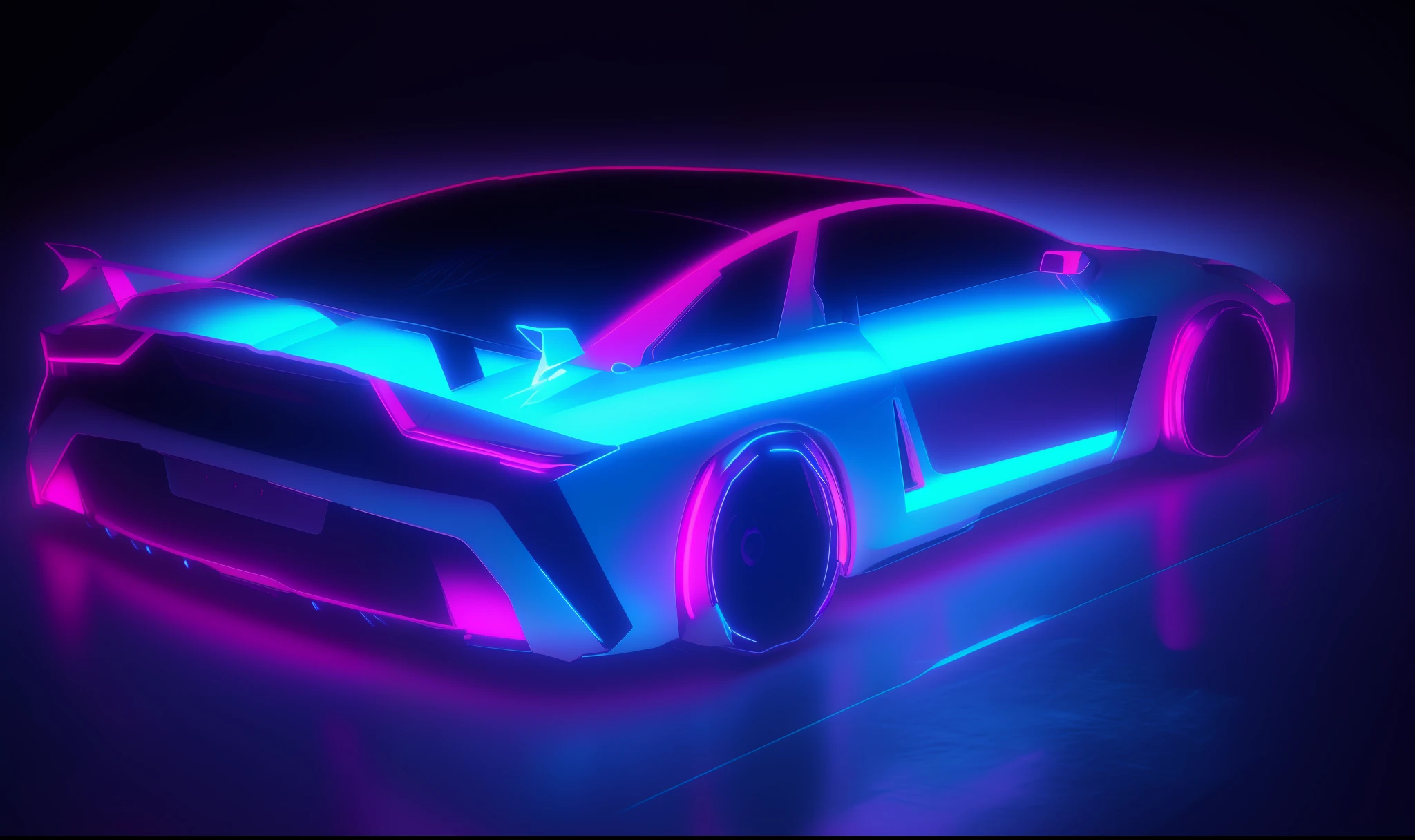 A cyberpunk concept car in a Japanese neon city