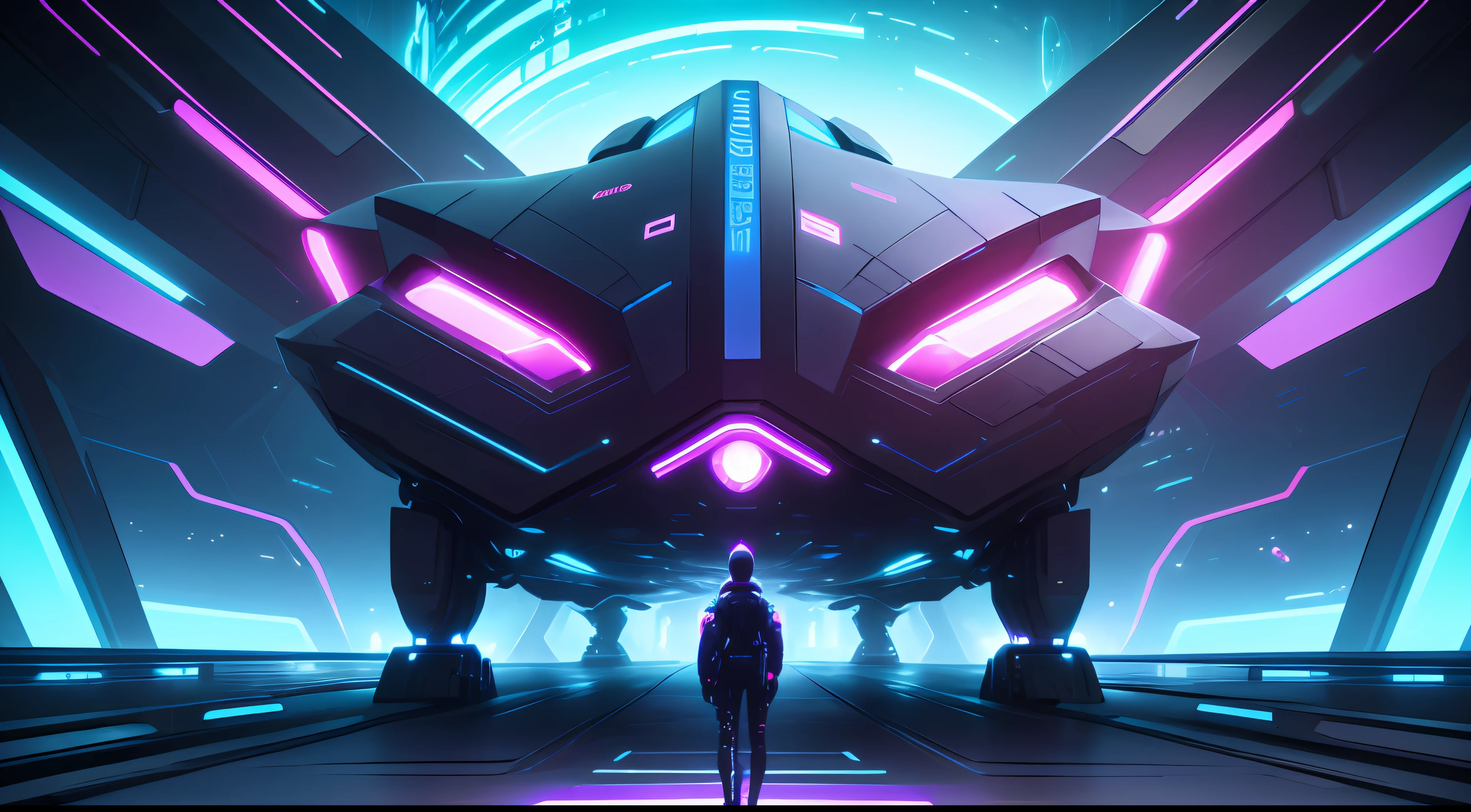 A futuristic, vibrant and immersive "Cyber Park" with stunning visuals, advanced technology, glowing neon lights, sleek architecture, holographic projections, interactive installations, and a bustling cityscape. --auto