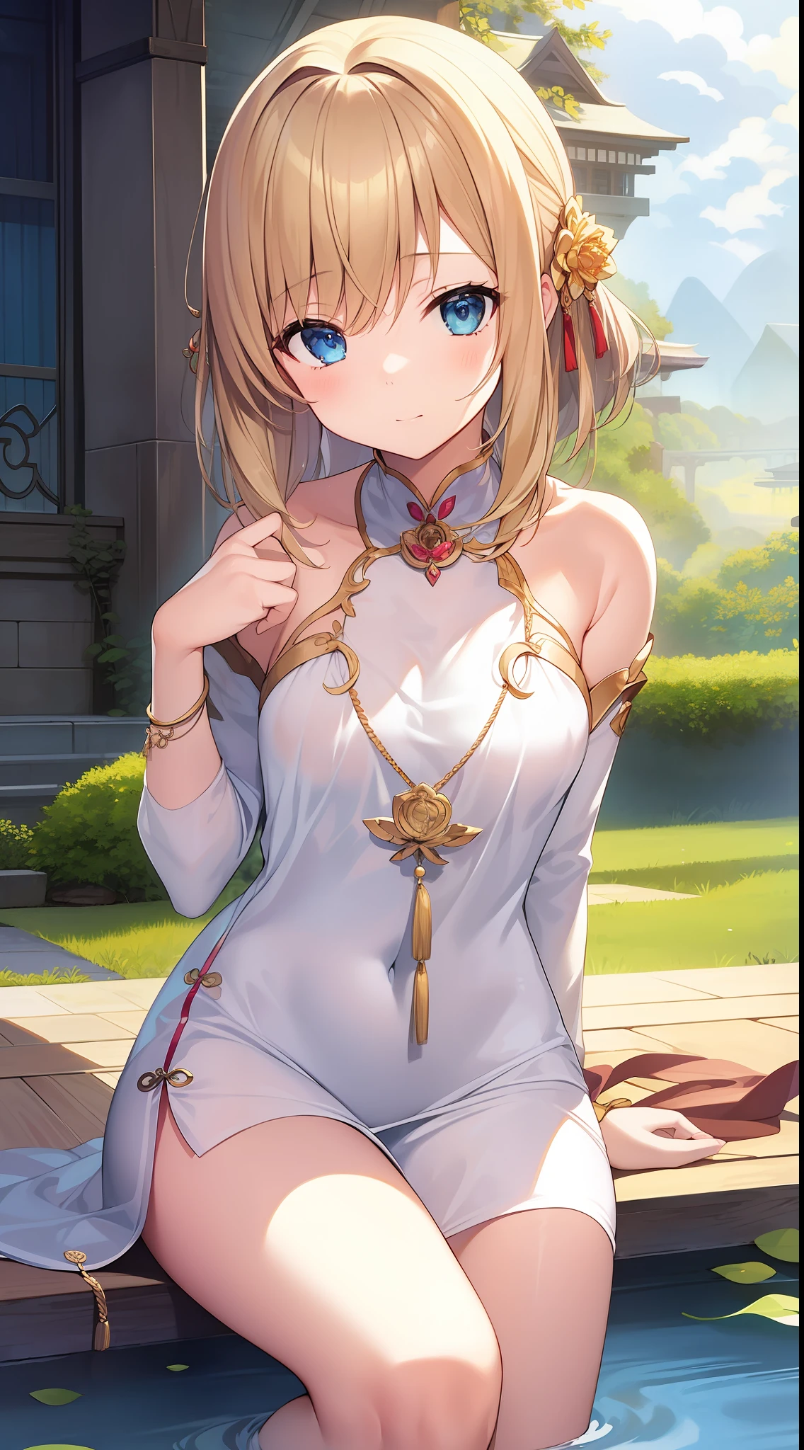Great masterpiece、Super delicate、1girl in、position du lotus、A meditative、mystical、Cute anime illustration、