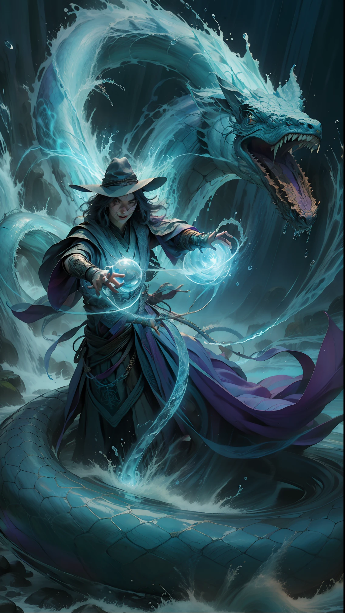 Powerful outdoor mage,Ride a giant purple snake to manipulate water magic.
Enigmatic Atmosphere, Saturated colors, Dynamic composition, Sony A7S III camera, Fujifilm Viva 100 film, 85mm lens, Bokeh effect, j.K. Rowling, j.r.r. Tolkien, George R.r. Martin, Alexander McQueen, Gucci