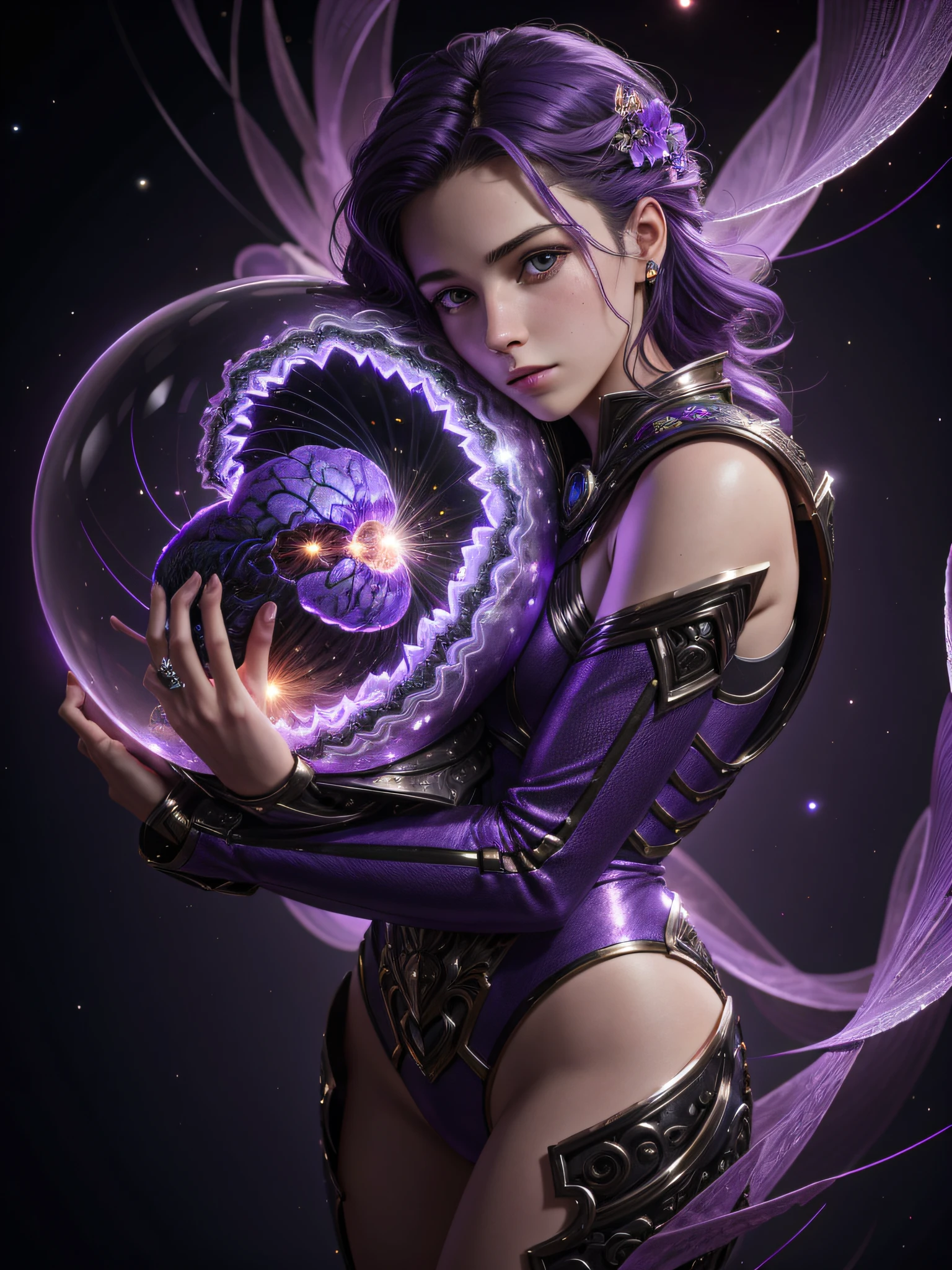 Incredible and spectacular scenes, ((high quality)), ((detailed)), ((fantasy)), "purple plasma brain, purple plasma body, realistic, best quality, 4K, flowers trapped in blisters at the top realistic, (handsome ager and beautiful girl hugging), full body portrait", image quality (3D rendering effect) , exquisite details,