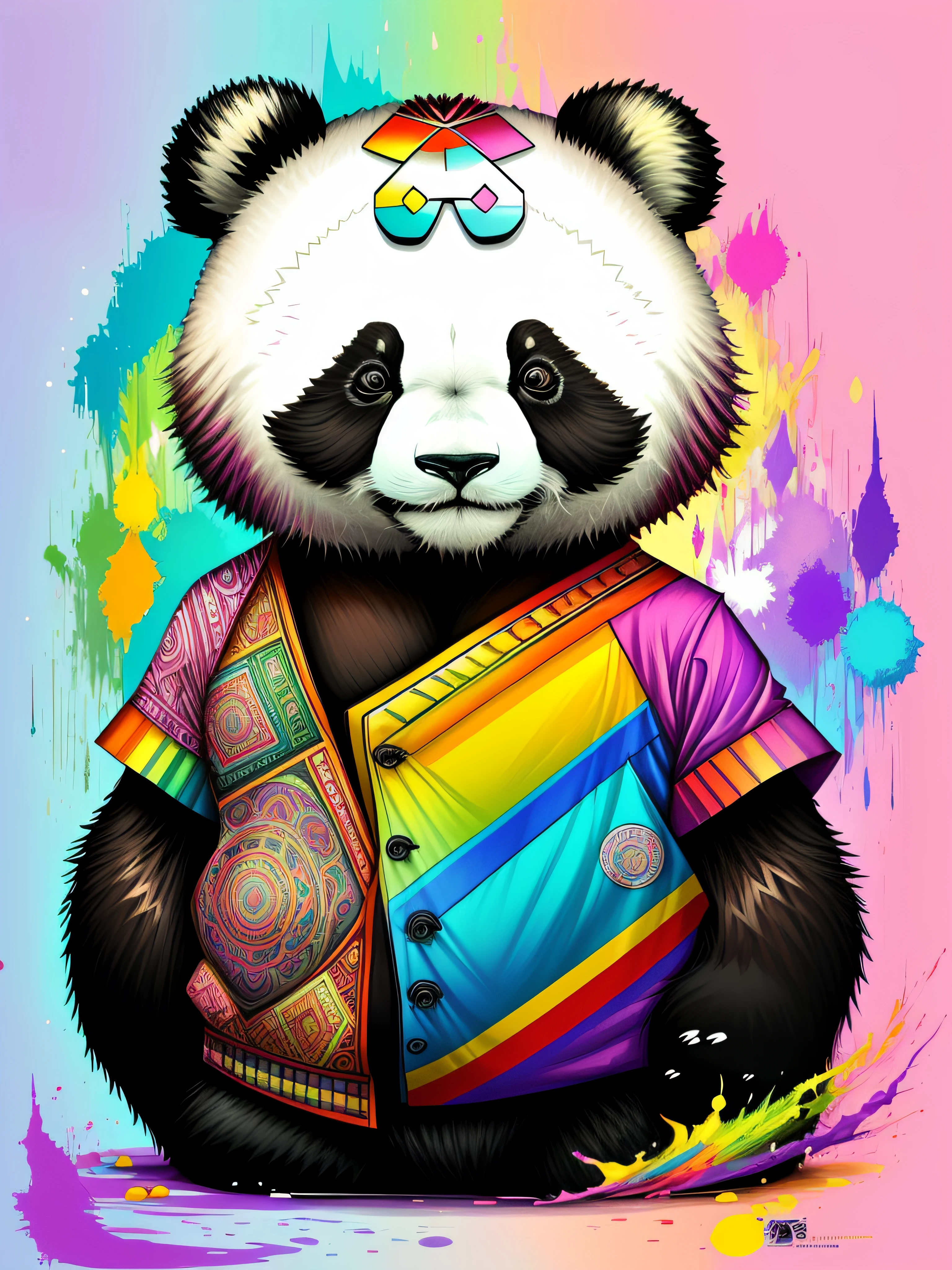 (panda (Pithecophaga jefferyi)), Eduardo Kobra acolchoamento ,multidimensional geometric PORTRAIT wall, arte, chibi, yang016k, lindo, colorido, obras-primas, qualidade superior, melhor qualidade, arte oficial, beautiful and aesthetic,