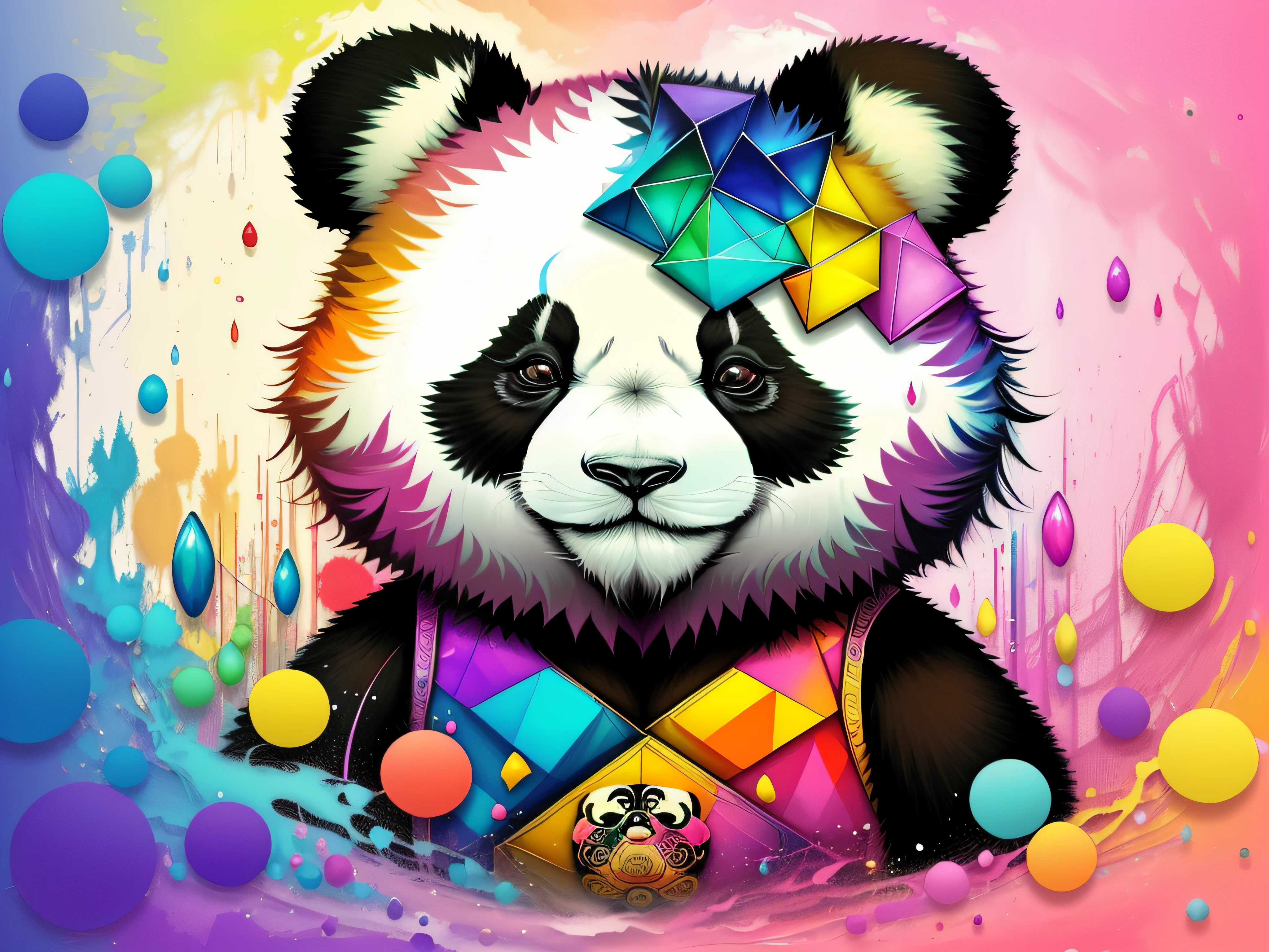 (panda (Pithecophaga jefferyi)), Eduardo Kobra acolchoamento ,multidimensional geometric PORTRAIT wall, arte, chibi, yang016k, lindo, colorido, obras-primas, qualidade superior, melhor qualidade, arte oficial, beautiful and aesthetic,