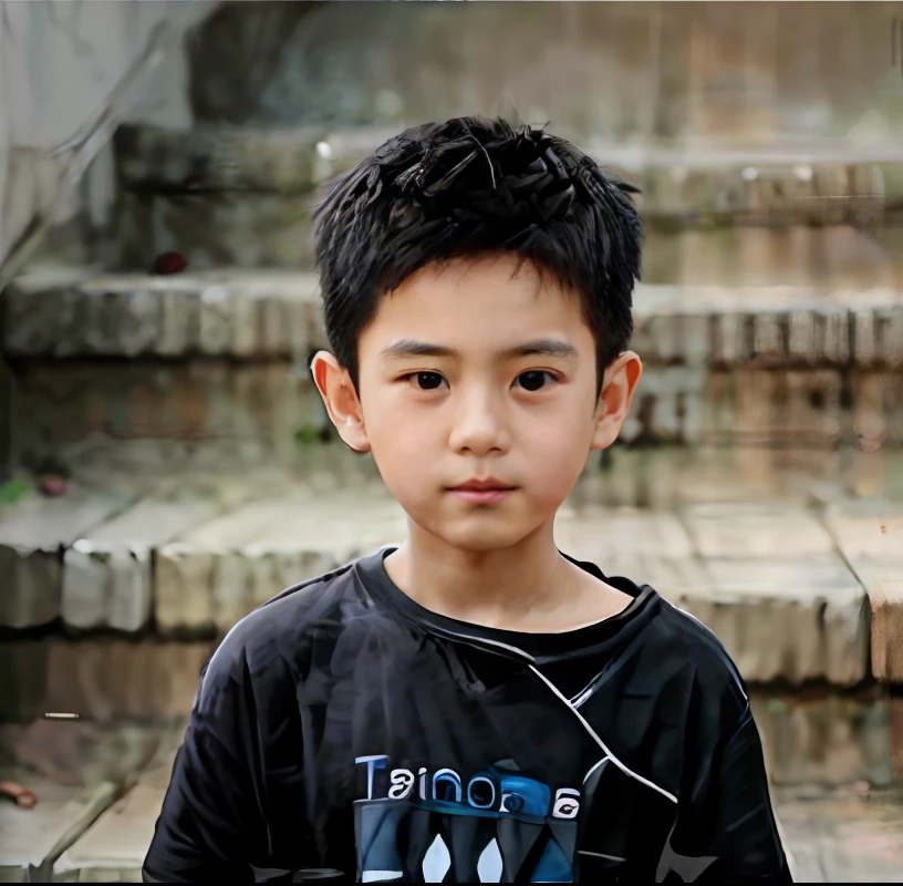 There was a boy standing in front of a set of stairs, yanjun cheng, tomohiro shimoguchi, author:Kim Jang Yeol, boy has short black hair, jinyiwei, young wan angel, jaeyeon nam, tanaka suguru, 5 years zheng, nico tanigawa, Kim Tae-joon