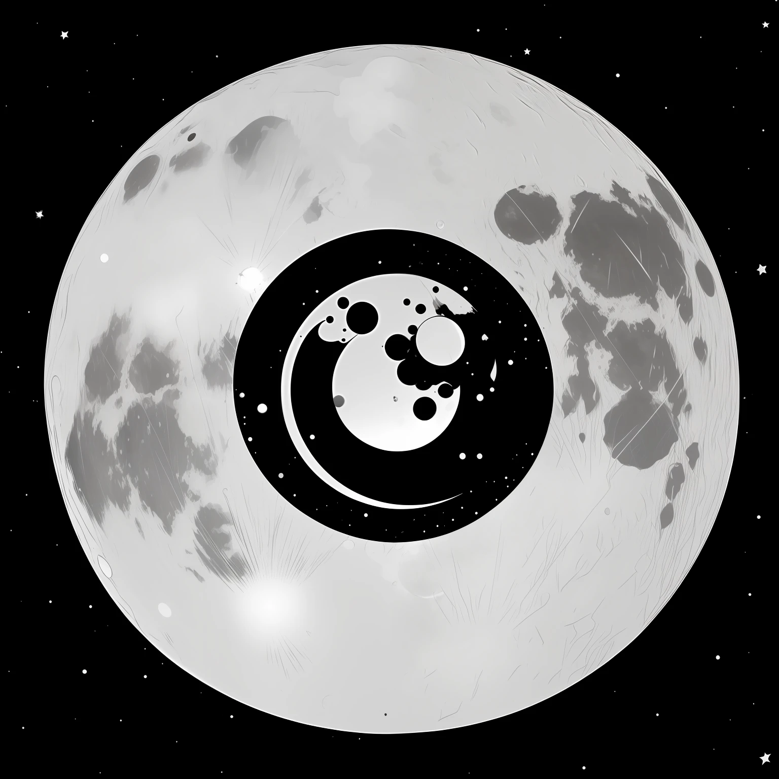 the moon, black and white illustration style, abstract