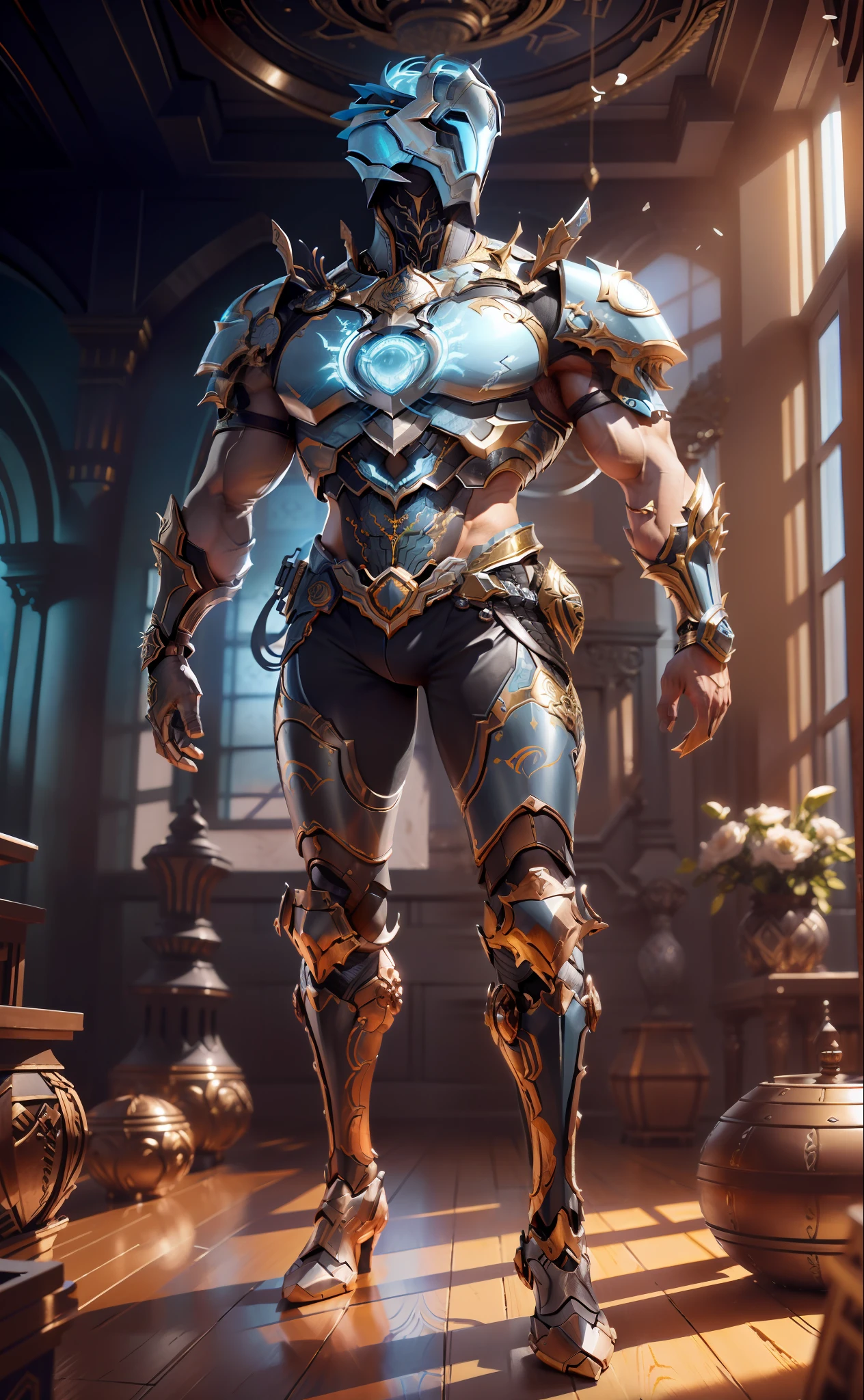 Arfed image of a man in armor standing in a room, trending in the artstation, Amazing 8K character concept art, conceito detalhado de corpo inteiro, personagem de fantasia hiperdetalhado, bela arte conceitual de corpo inteiro, arte do jogo ultra detalhada, armadura impressionante, trending on artstation hd, CGSsociety, corpo inteiro, arte de personagem impressionante, trending on ArtStation:3