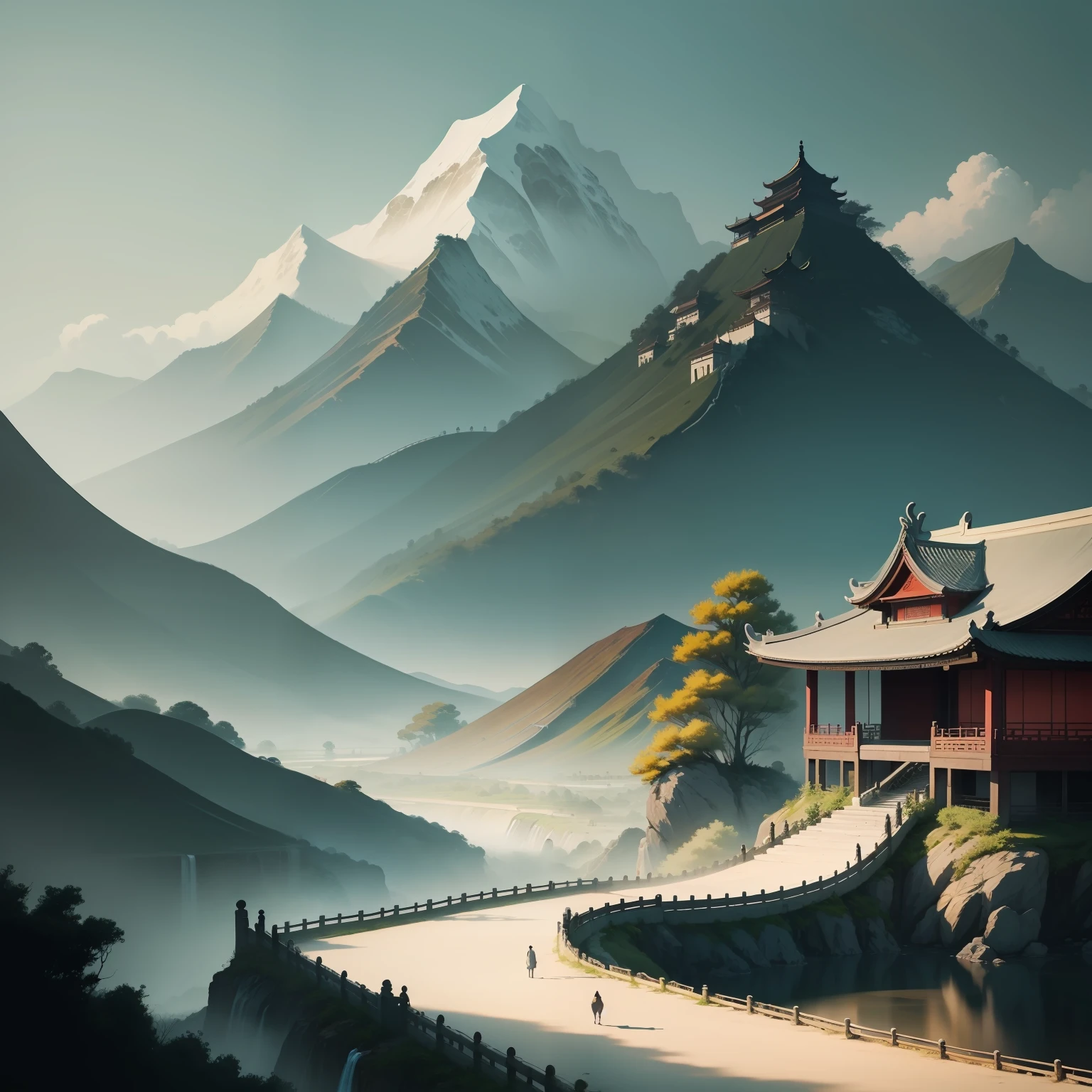 Ink painting, Chinese painting, landscape, landscape, full color