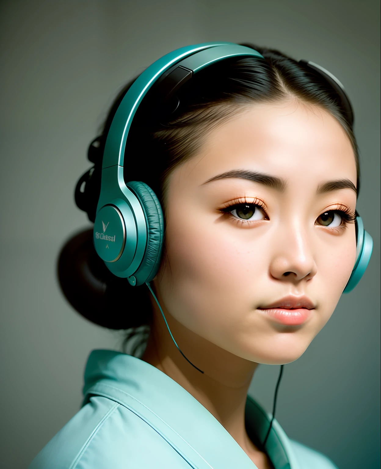teal background,
award winning extremely high detail digital RAW color photo, close up of a
a hyperdetailed portrait of a beautiful japanese geisha, perfect body, ((wearing wireless headphones)),
HDR, 8k resolution, smooth, (defocus):1.7, (warm soft ambient light):1.8, atmosphere, realistic, (volumetric fog):1.6, depth of field, side lighting,
photographed on a Kodak box camera