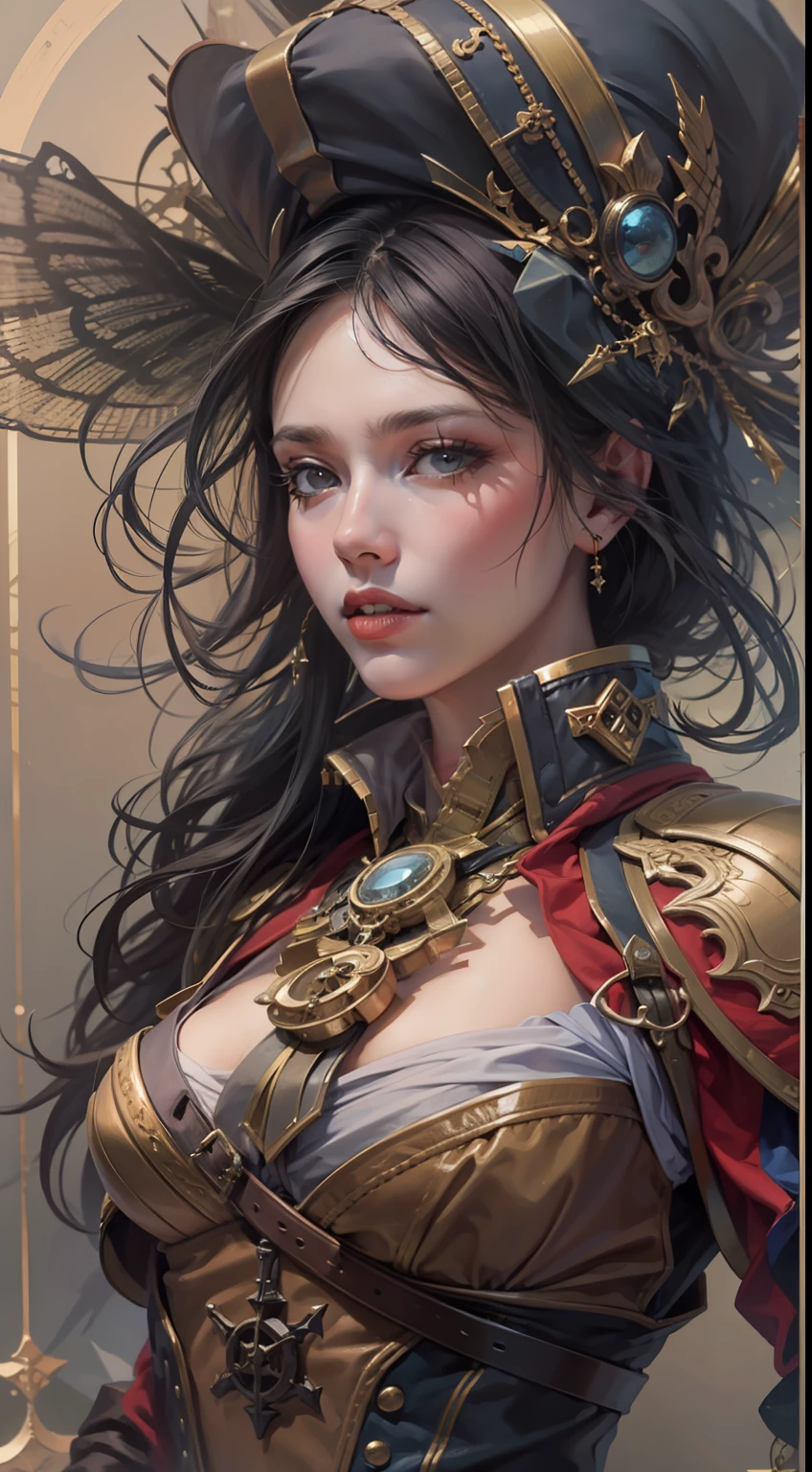Beautiful woman in insanely intricate Sky Pirate Outfit