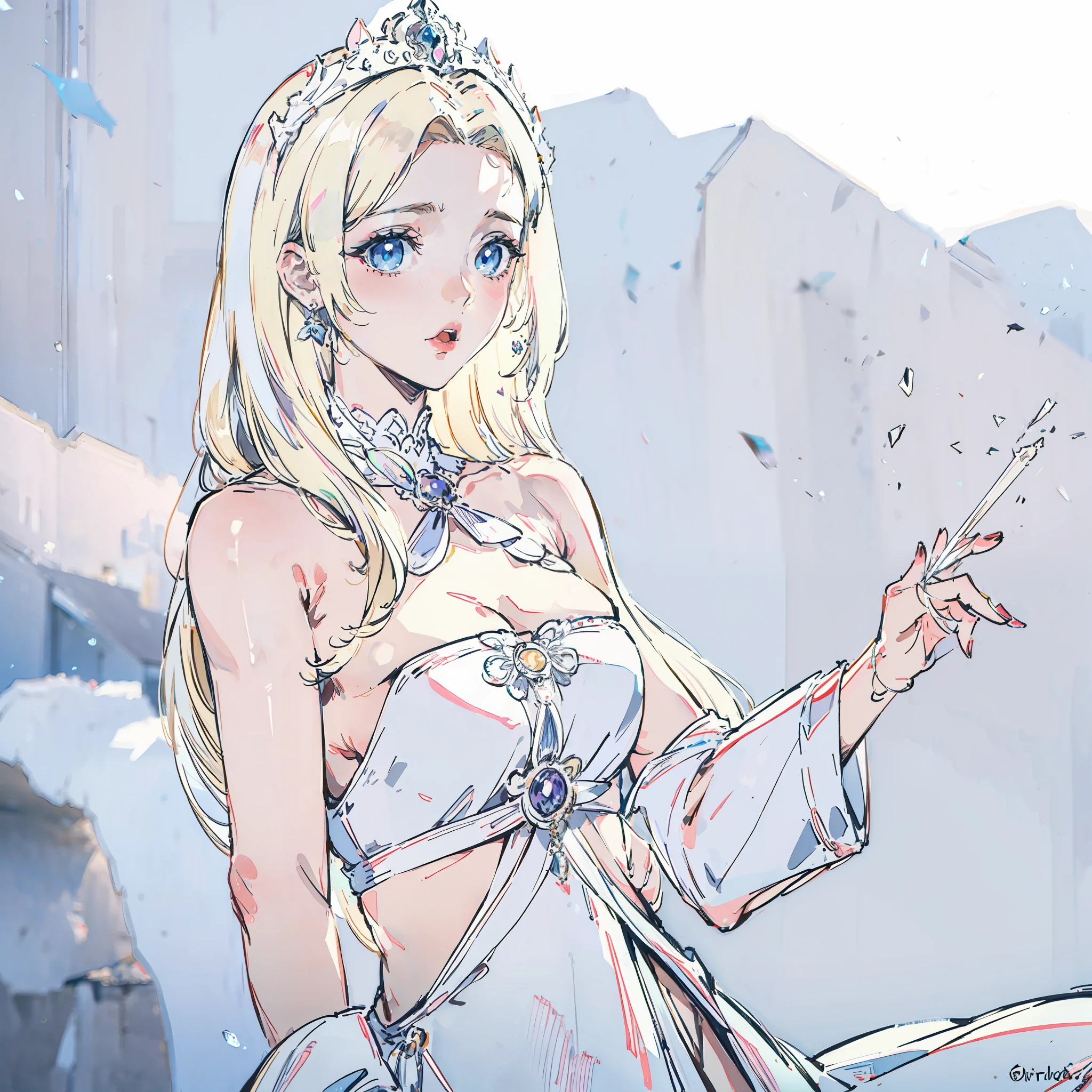 Una pegatina con un borde recortado blanco sobre un fondo neutro de cuerpo completo. En el estilo de anime kawaii una elfa desgarbada y delgada, vestido con armadura de acero ligero, Llevar grande , Orejas muy grandes y puntiagudas, Cabello largo y lacio, con ojos muy expresivos.