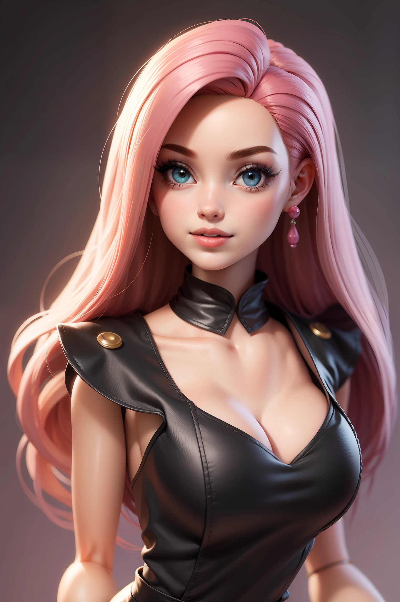 Boneca estilo barbie, vestido rosa, cabelo loiro