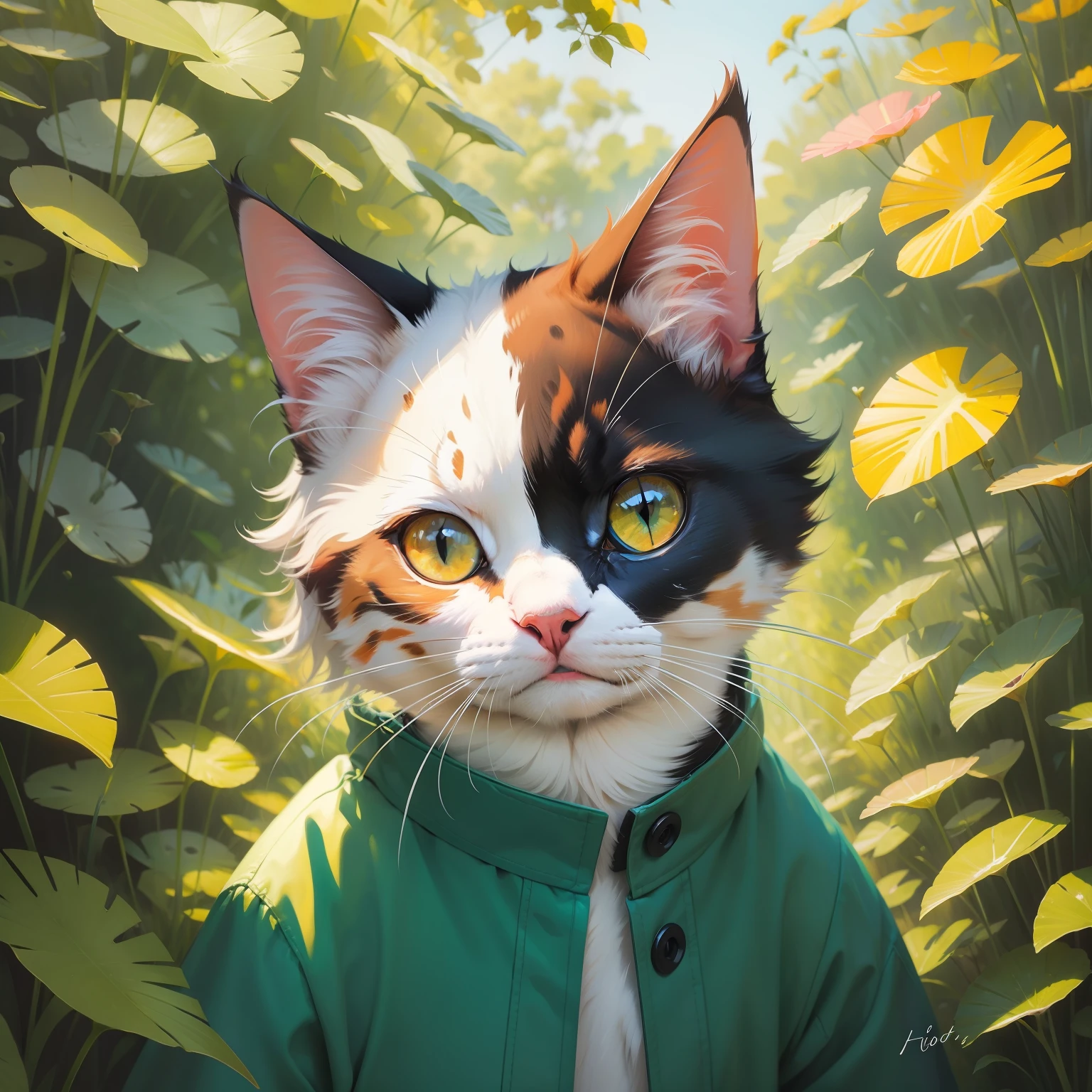 Acrylic cat painting humanoid animal full color oil painting