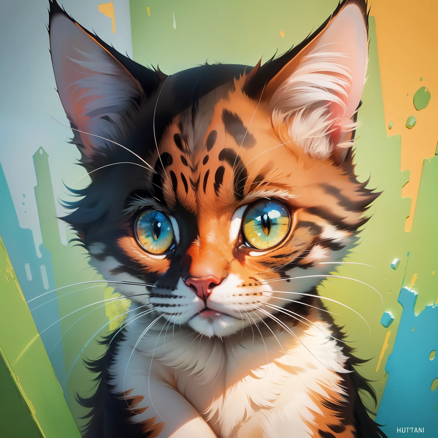 Acrylic cat painting humanoid animal full color oil painting