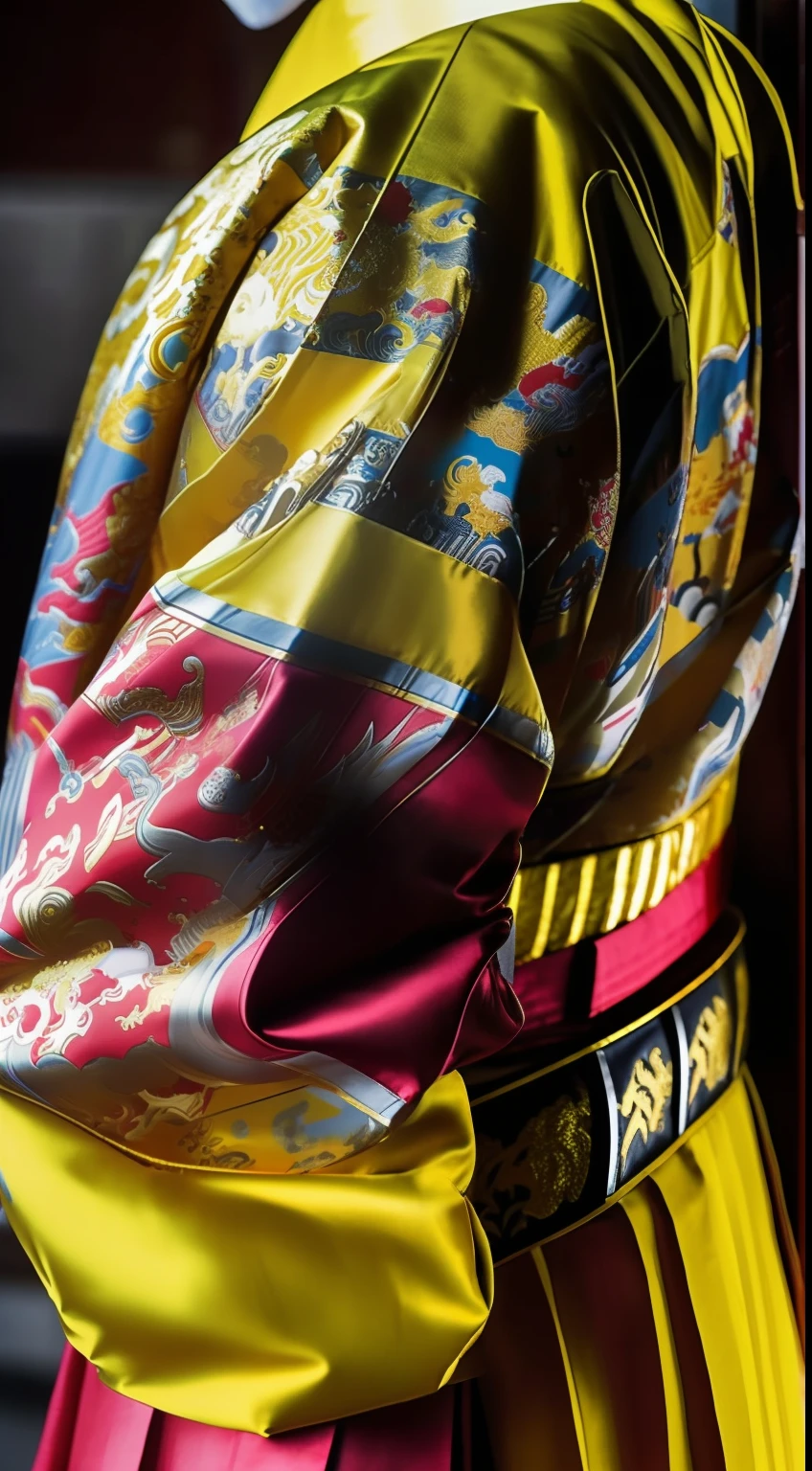 Masterpiece, Highest quality, (solofocus),, (High detail: 1.1),dojo，Yellow robe， Man, chinese crown, 1人,and white hair,超高分辨率 , Detailed background, Realistic lighting, wearing a detailed and intricate xianxia antique outfit