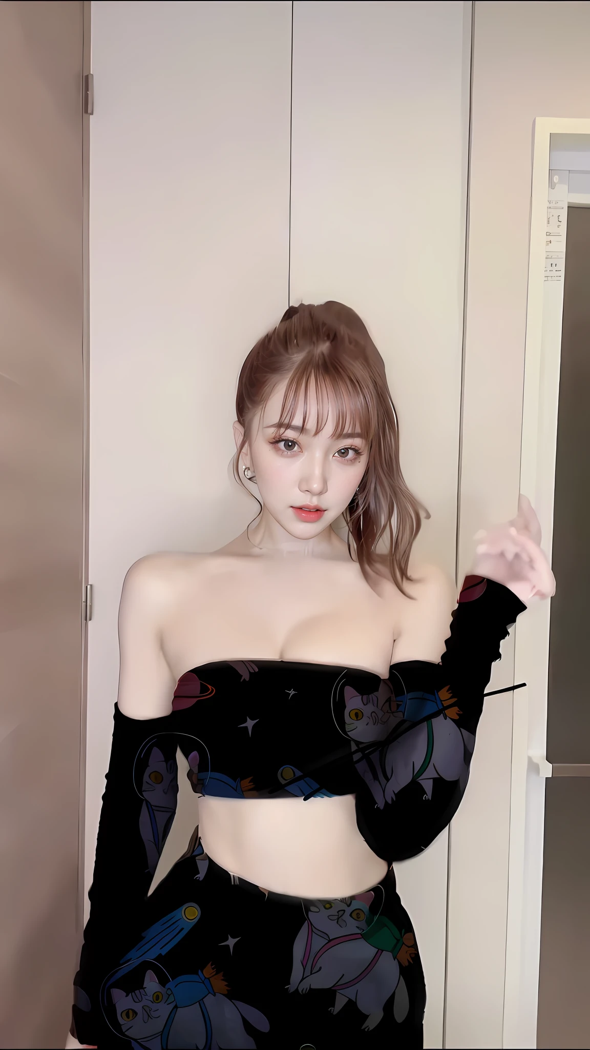 Asian woman posing for photo wearing black blouse and skirt, lalisa manobal, Korean girl, trending at cgstation, sexy look at the camera, Attractive pose, Sexy look, Gorgeous young Korean woman, 19-year-old girl, Sexy girl, Open V chest clothes, Sexy pose, Good young girl, seductive anime girls