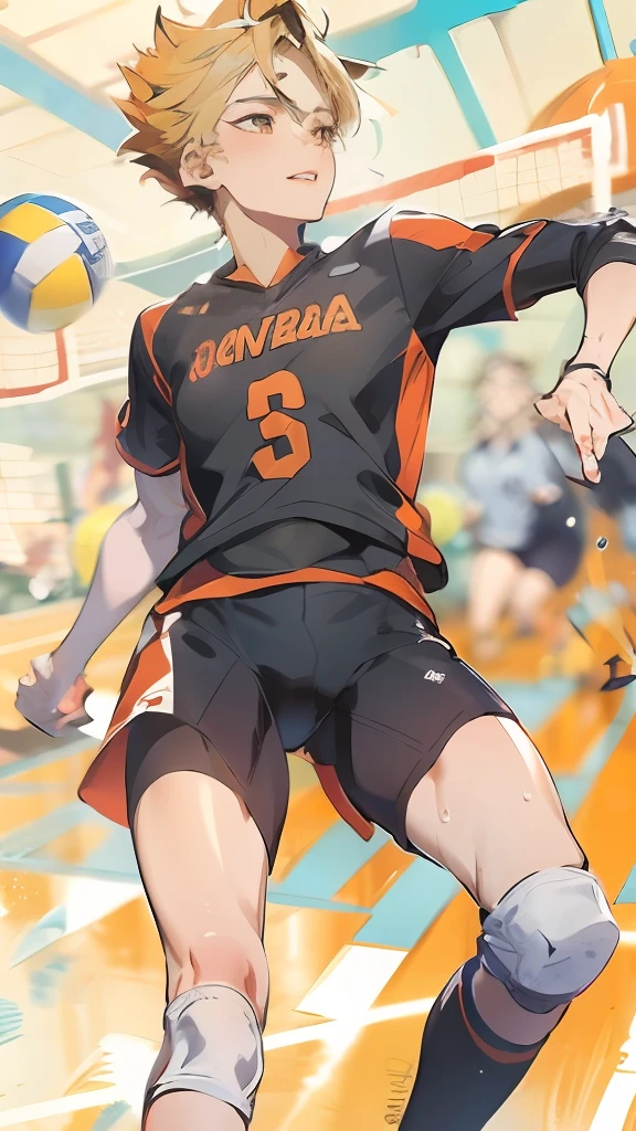 Nishinoya Yu ,独奏,1boys,tmasterpiece,best qualityer,((1人))。((Older),Haihisa!!nishinoya_Yuu high resolution,Ball black_hair (blonde_hair) brown_eyes clothes_writing,Feather footprints karasuno_volleyball_uniform male_focus multicolored_hair orange_shirt parted_lips playing_Sports shirt short_Hair solo (streaked_hair) Sweat two tones_hair upper_Body volleyball (volleyball_uniform) (volleyball field)