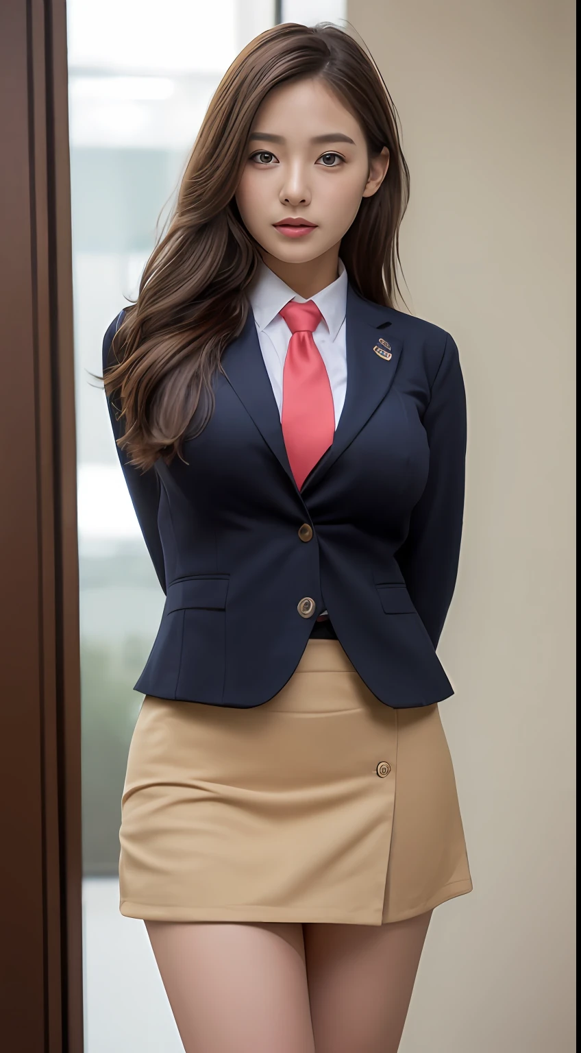 (very cute girl) ,(, korean ), (raw photo:1.2), (photorealistic:1.4), very detailed eyes and face, beautiful detailed eyes, huge file size, super detailed, high resolution, very detailed, masterpiece,unified, 8k wallpaper, amazing, Fine details, masterpiece, best quality, , light on face, cinematic lighting, 1girl, ((large breasts:1.4)), (underboob: 1.2),((1girl gorgeous brown long hair), (((saggy breasts))),(((business uniform, tie, blazer, very short skirt,))))