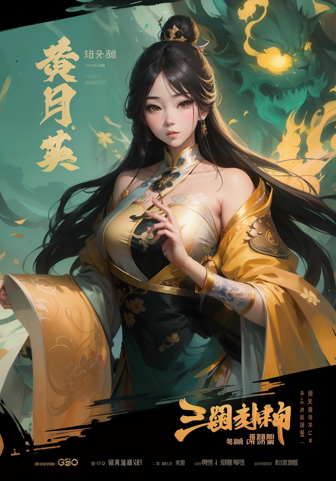 Anime beauty with long hair and yellow clothes, by Yang J, Alice X. zhang, Beautiful character painting, flowing hair and long robes, A beautiful artwork illustration, G Liulian art style, rossdraws sakimimichan, Palace , A woman in Hanfu, Rossdraws digital painting, Fanart Meilleure ArtStation, inspired by Ju Lian,inspired by Wu Daozi