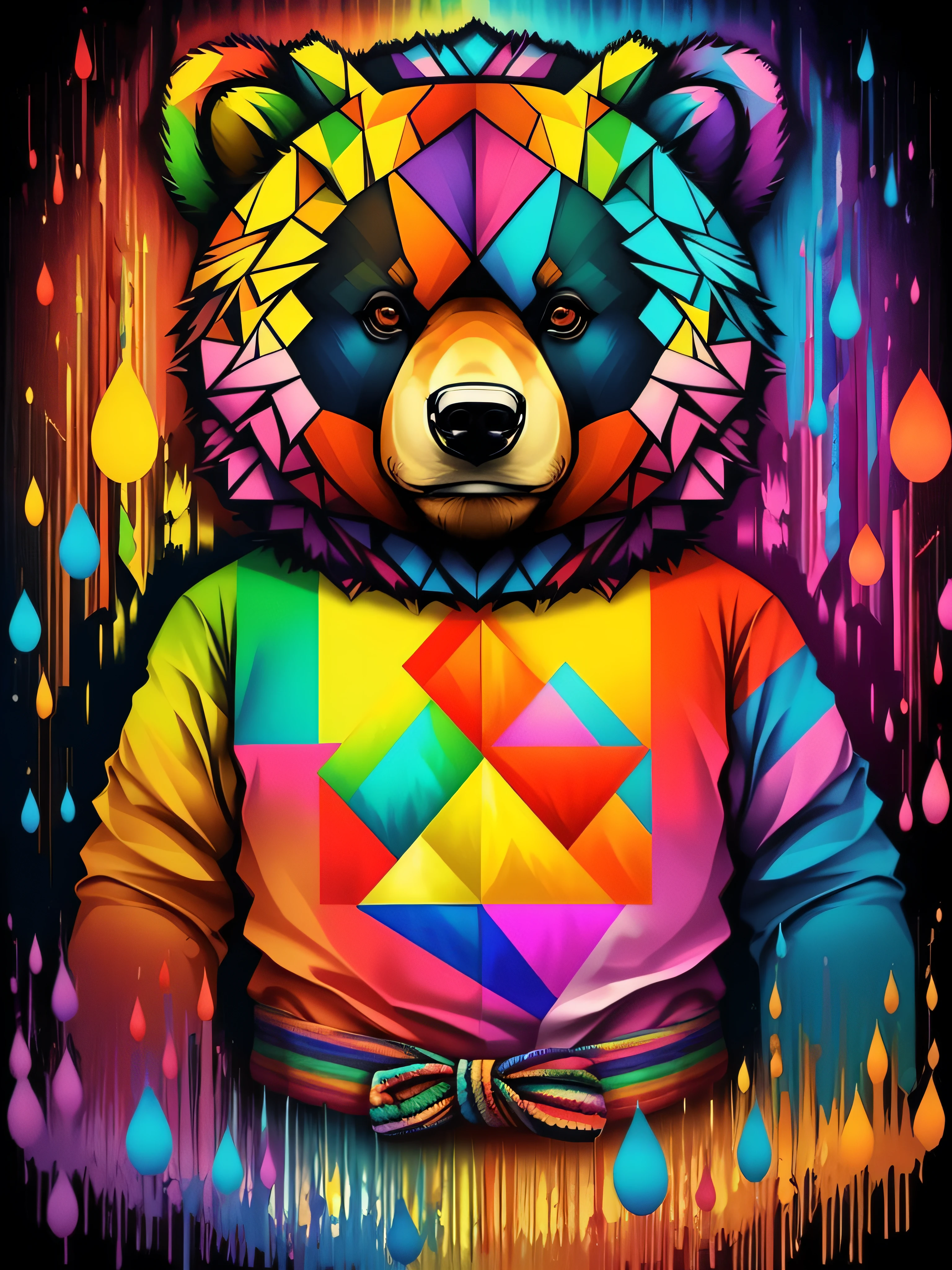 (bear (Pithecophaga jefferyi)), Eduardo Kobra acolchoamento ,multidimensional geometric PORTRAIT wall, arte, chibi, yang016k, lindo, colorido, obras-primas, qualidade superior, melhor qualidade, arte oficial, beautiful and aesthetic,