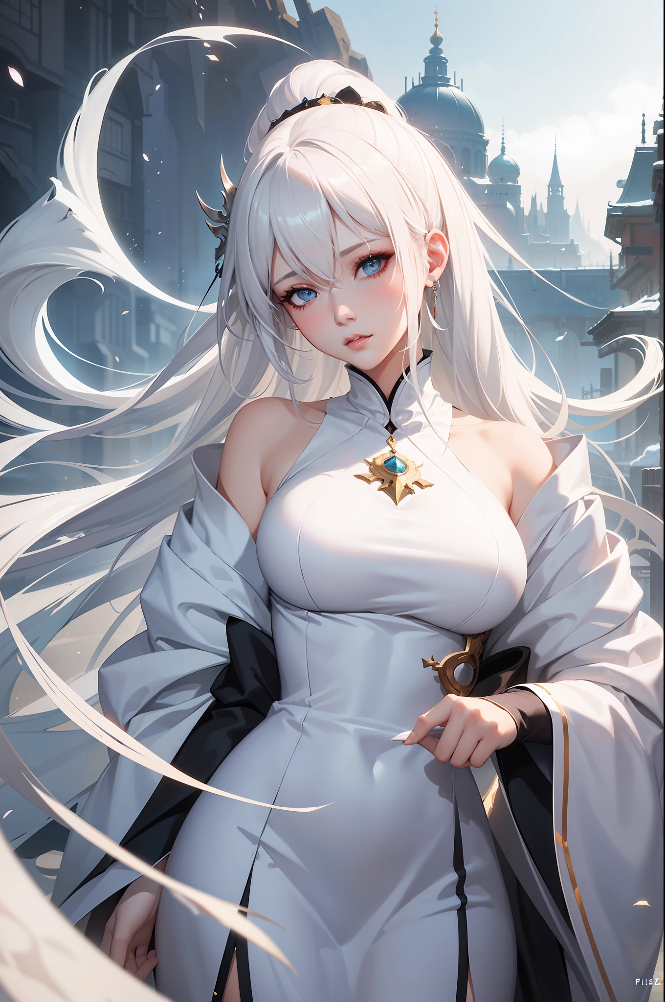 a close up of a woman with white hair and a white mask, beautiful character painting, guweiz, artwork in the style of guweiz, white haired deity, by Yang J, epic exquisite character art, stunning character art, by Fan Qi, by Wuzhun Shifan, guweiz on pixiv artstation