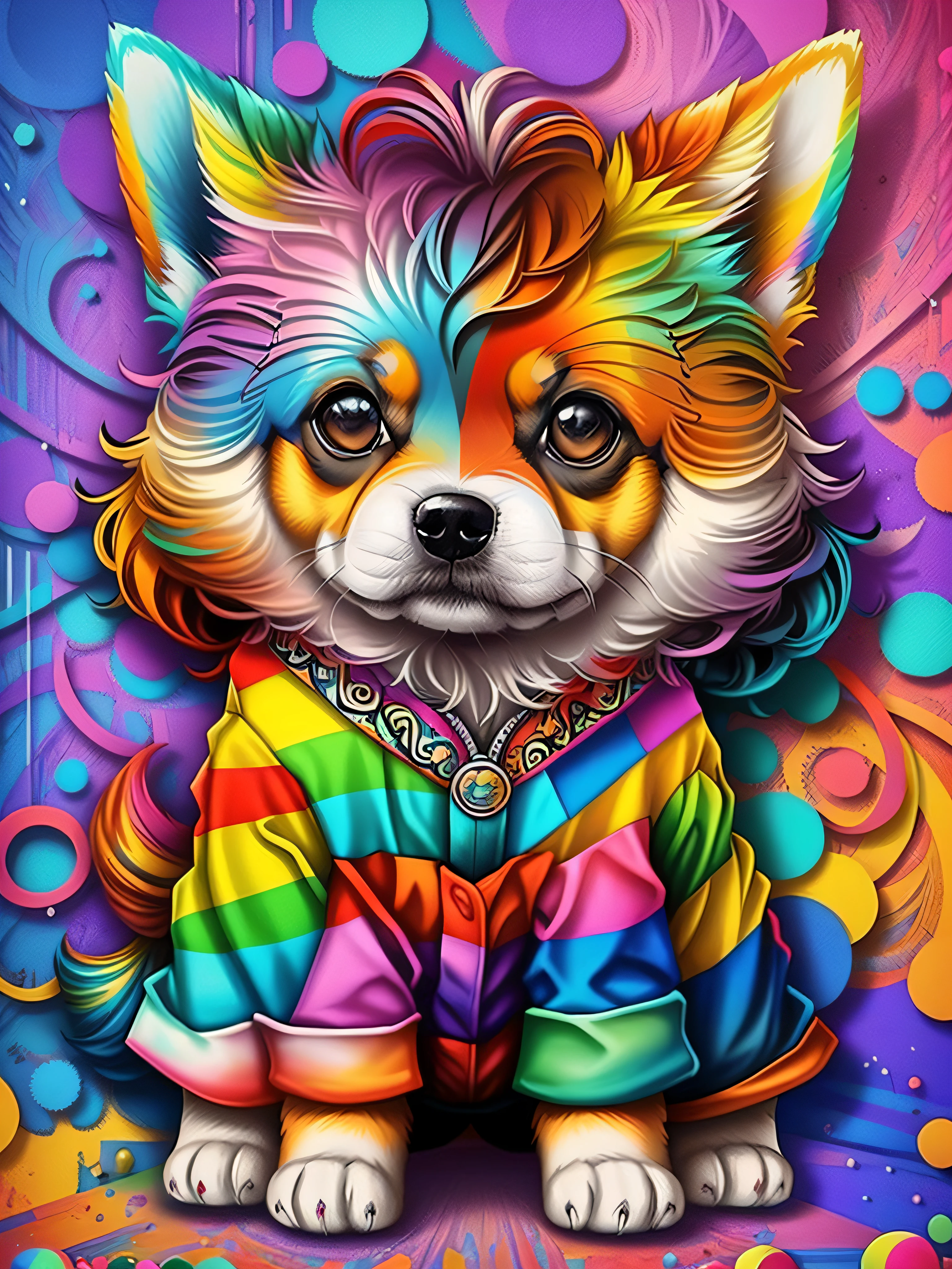 (cute dog (Pithecophaga jefferyi)), Eduardo Kobra acolchoamento ,multidimensional geometric PORTRAIT wall, arte, chibi, yang016k, lindo, colorido, obras-primas, qualidade superior, melhor qualidade, arte oficial, beautiful and aesthetic,