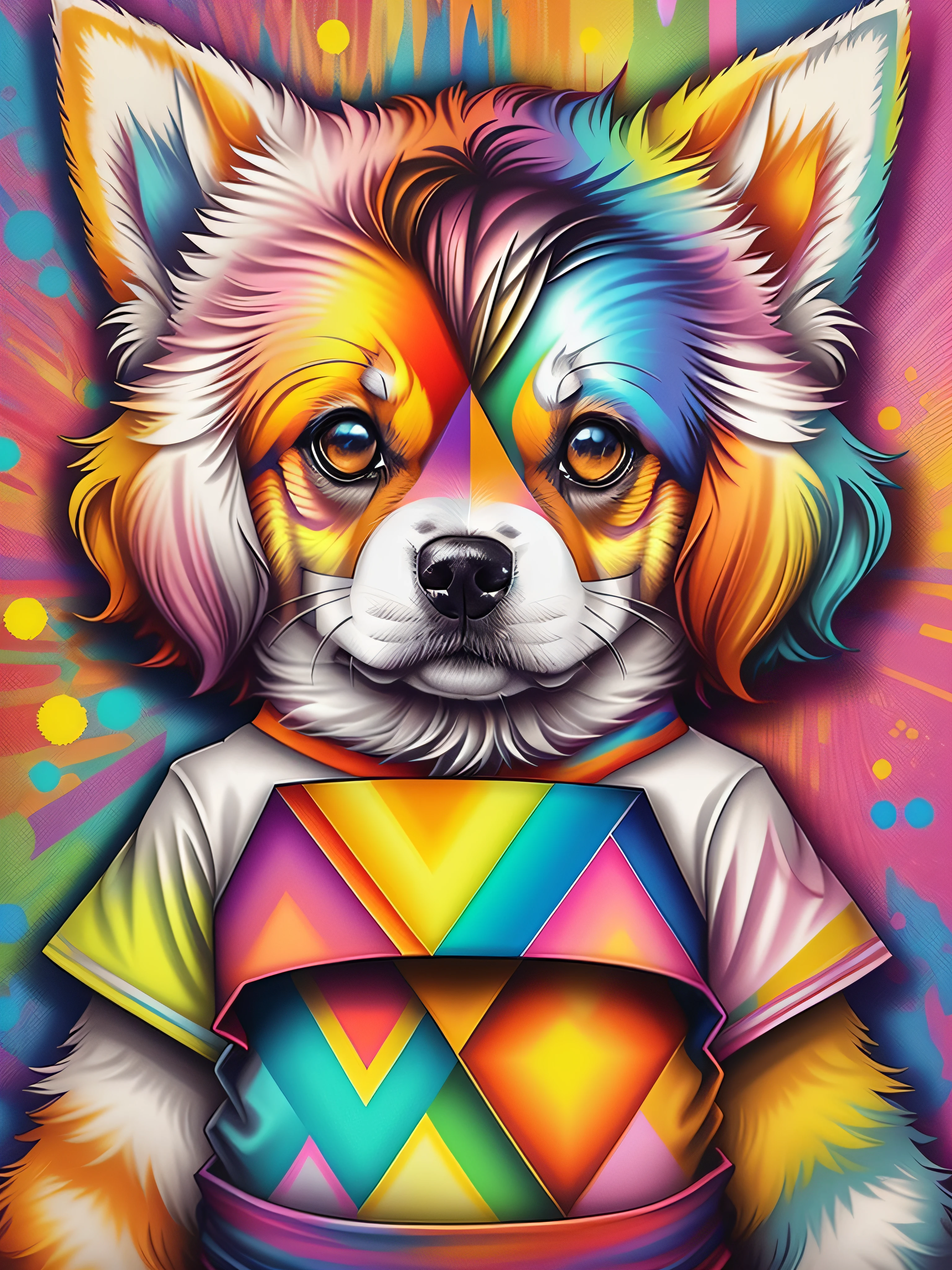 (cute dog (Pithecophaga jefferyi)), Eduardo Kobra acolchoamento ,multidimensional geometric PORTRAIT wall, arte, chibi, yang016k, lindo, colorido, obras-primas, qualidade superior, melhor qualidade, arte oficial, beautiful and aesthetic,