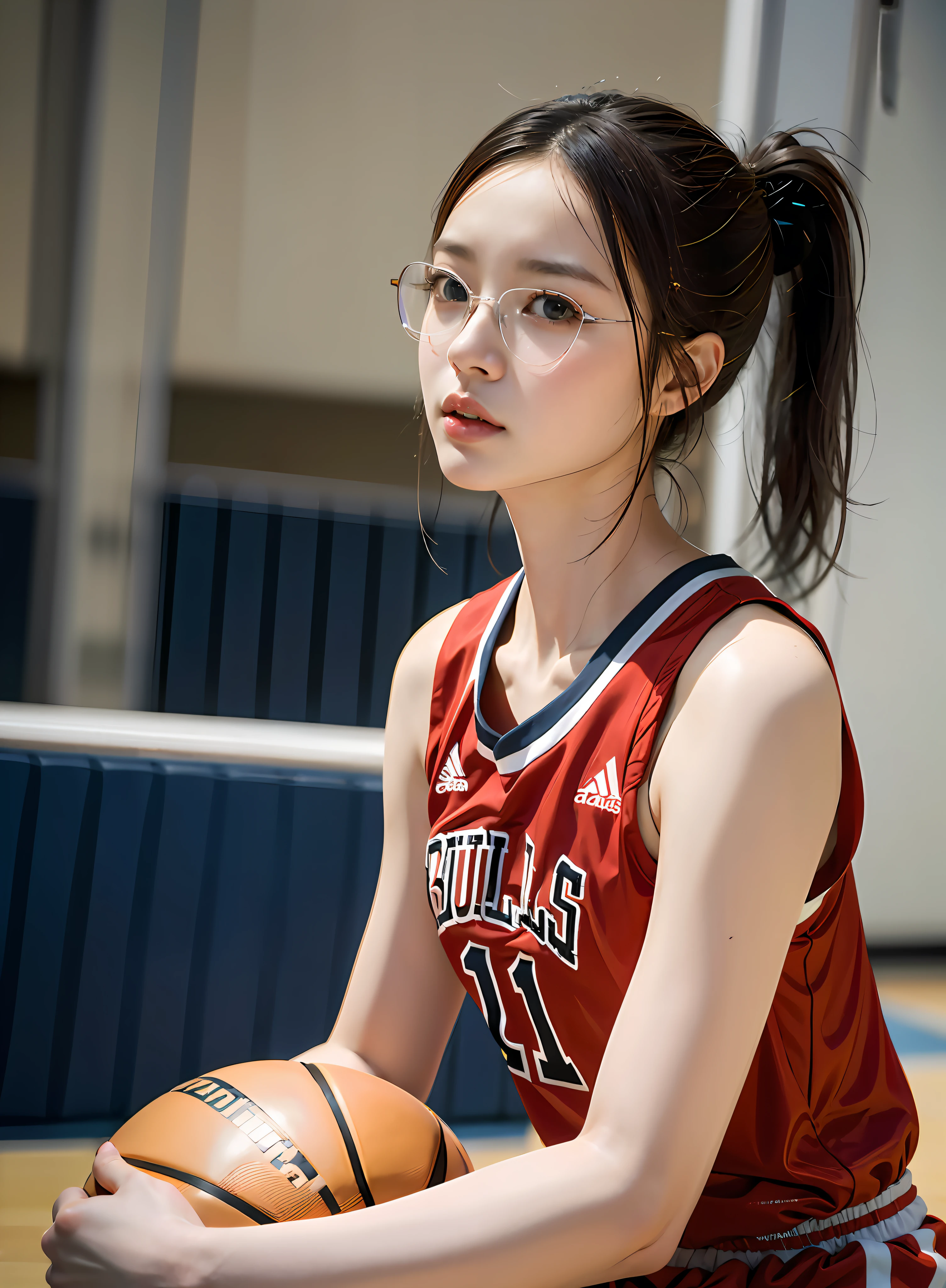 arafed asian woman in a red uniform holding a basketball ball, wearing basketball jersey, shot on a Canon EOS R5, shot on canon eos r 5, shot on nikon z9, wearing NBA jersey, tzuyu from twice, shot with canon eoa 6 d mark ii, Shot on Sony A 7 III, Shot on Canon EOS R 6