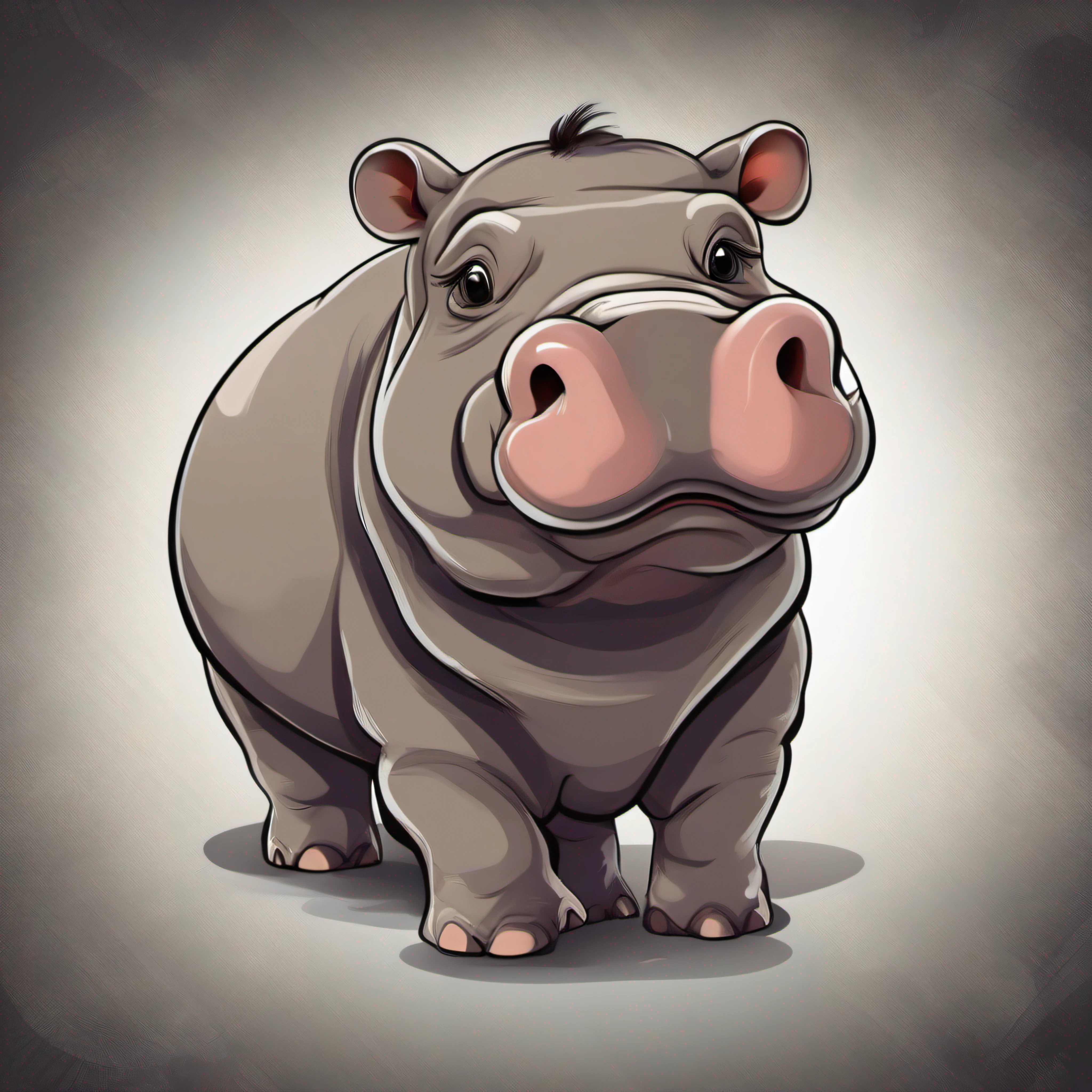 cartoon hippo with small ears and big head, hippo, hippopotamus, “portrait of a cartoon animal, pygmy hippopotamus, hippo face morphed, big head, rhino, mascot illustration, pig, rino, highres, hd illustration, cel shaded vector art, cutie, big nose, riding a hippo, official illustration