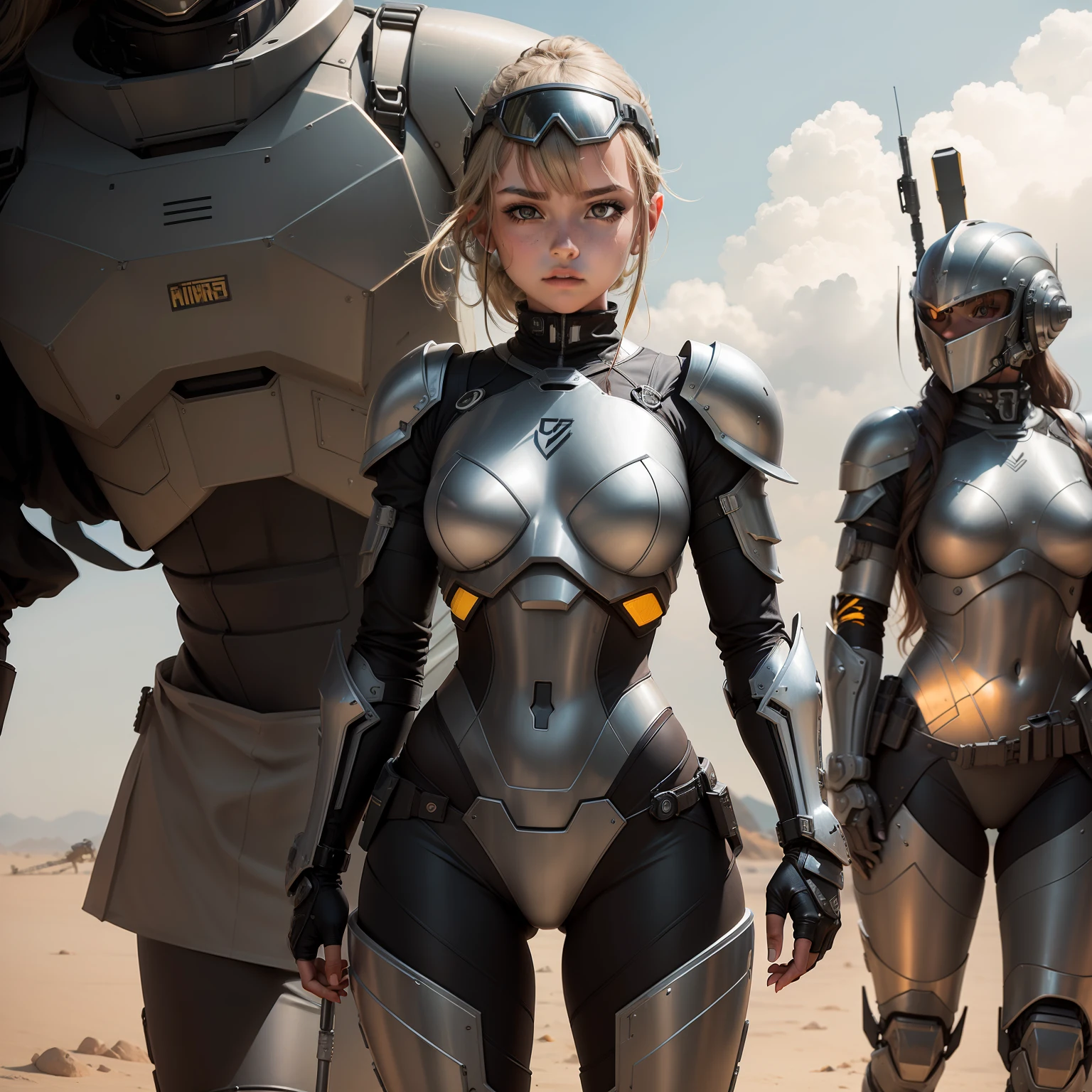 Armor Cavaleiro Feminino, bikini armor, sbikini + equipamento militar esfarrapado, Menina da armadura, metal bikini, female cyborg, clothed in sci-fi military armor, armadura feminina, menina em mecha cyber armor, armadura biopunk